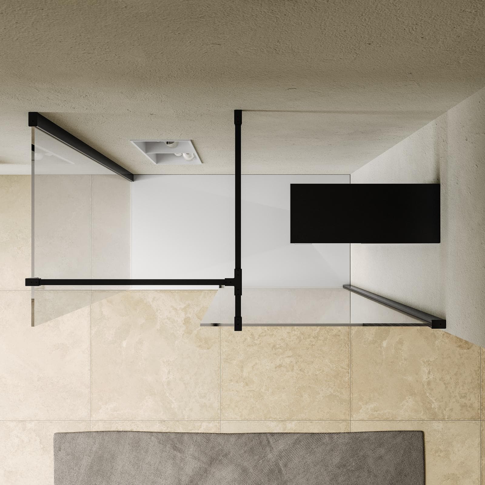 Box doccia walk-in due lati 70x80 con vetro anticalcare trasparente e profilo nero opaco 200h - Keep