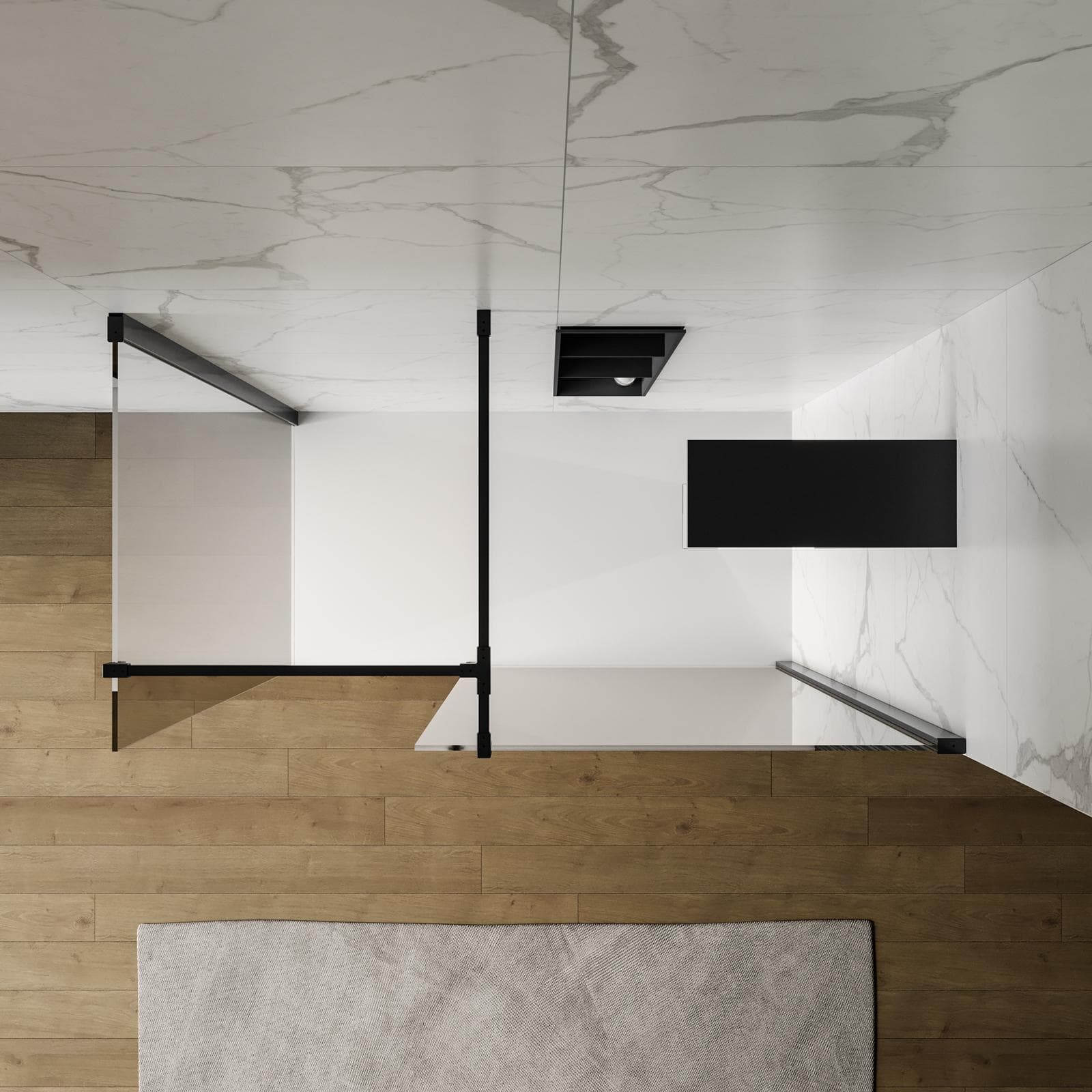 Box doccia walk-in due lati 80x100 con vetro anticalcare trasparente e profilo nero opaco 200h - Keep