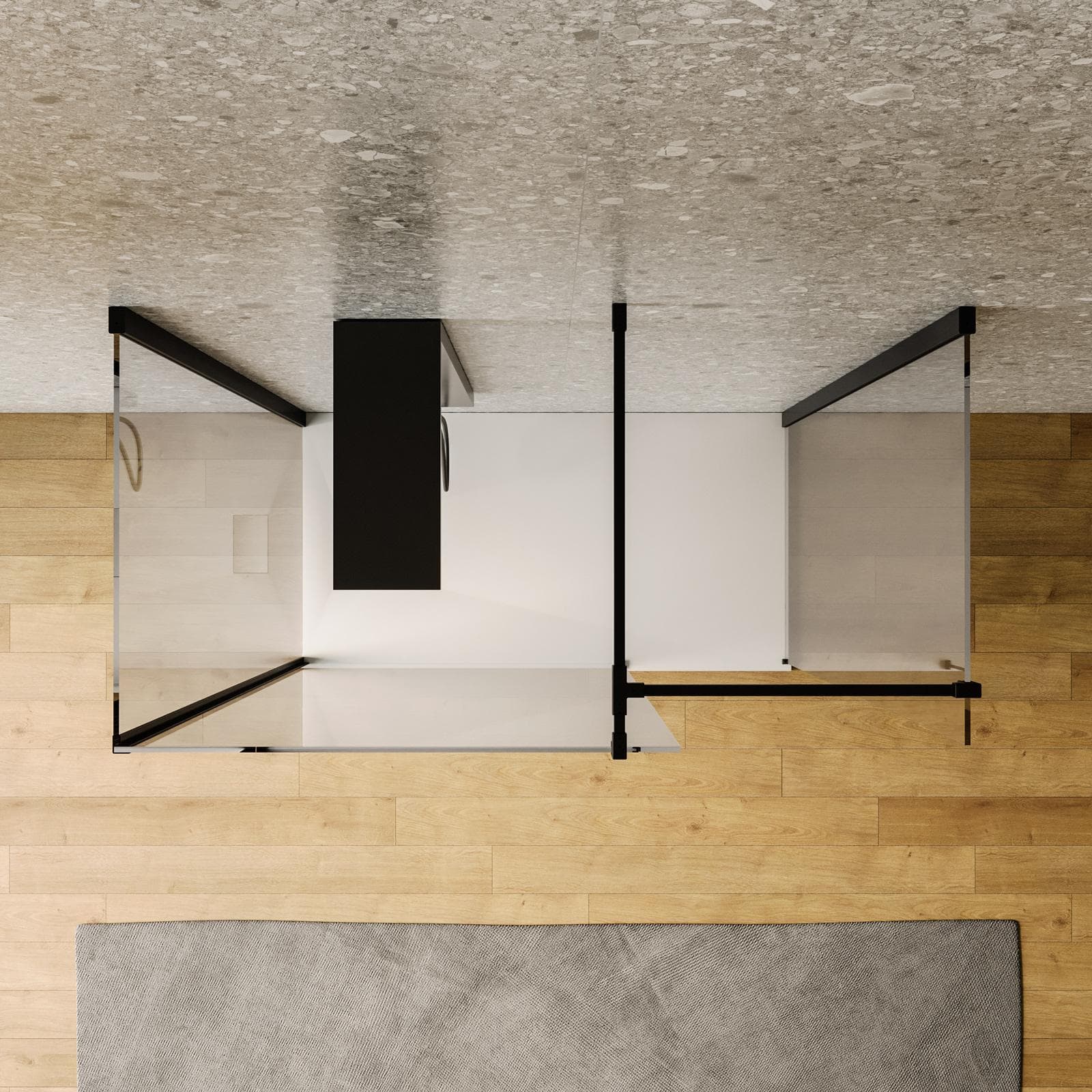 Box doccia walk-in tre lati 90x100x90 con vetro anticalcare trasparente e profilo nero opaco 200h - Keep