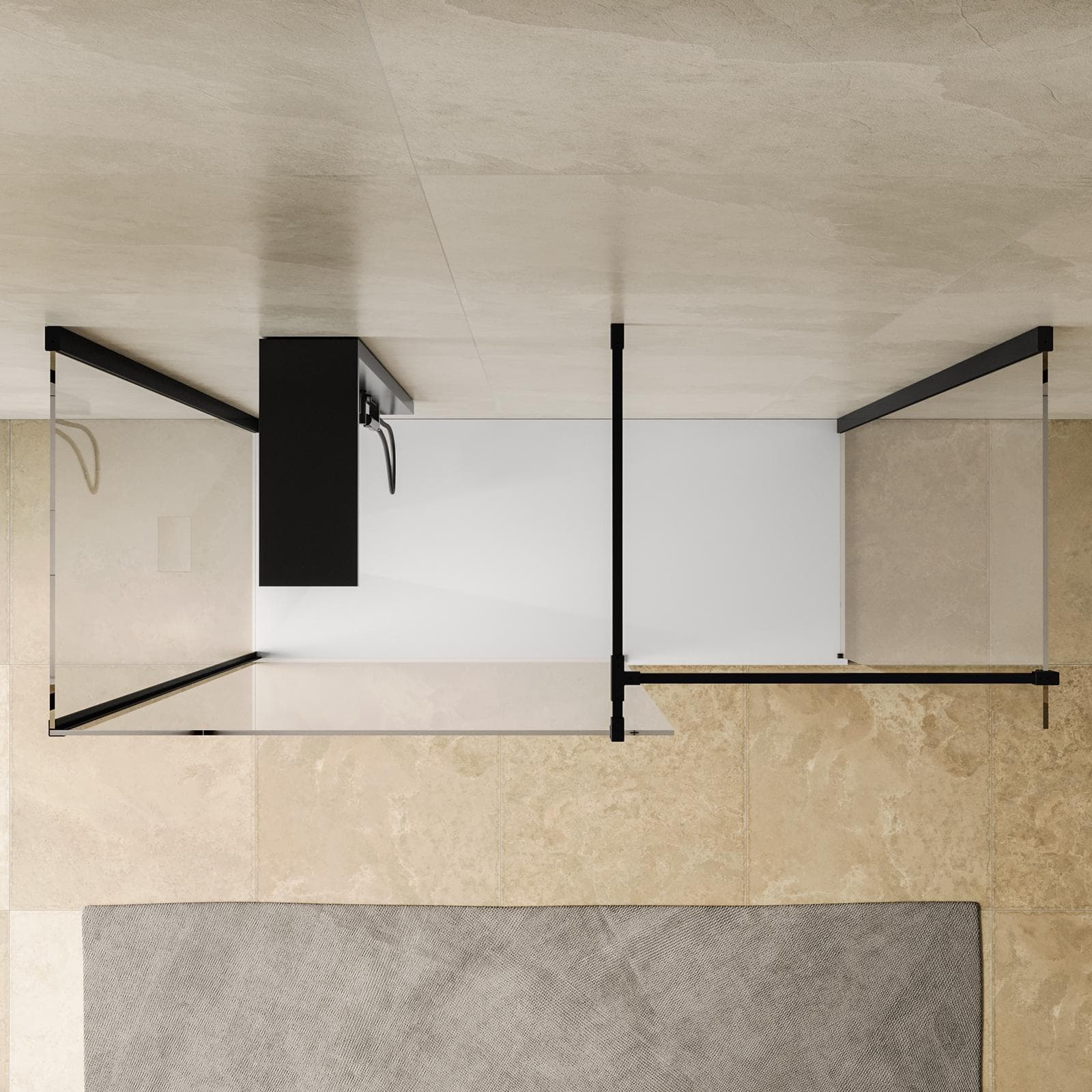 Box doccia walk-in tre lati 90x120x90 con vetro anticalcare trasparente e profilo nero opaco 200h - Keep