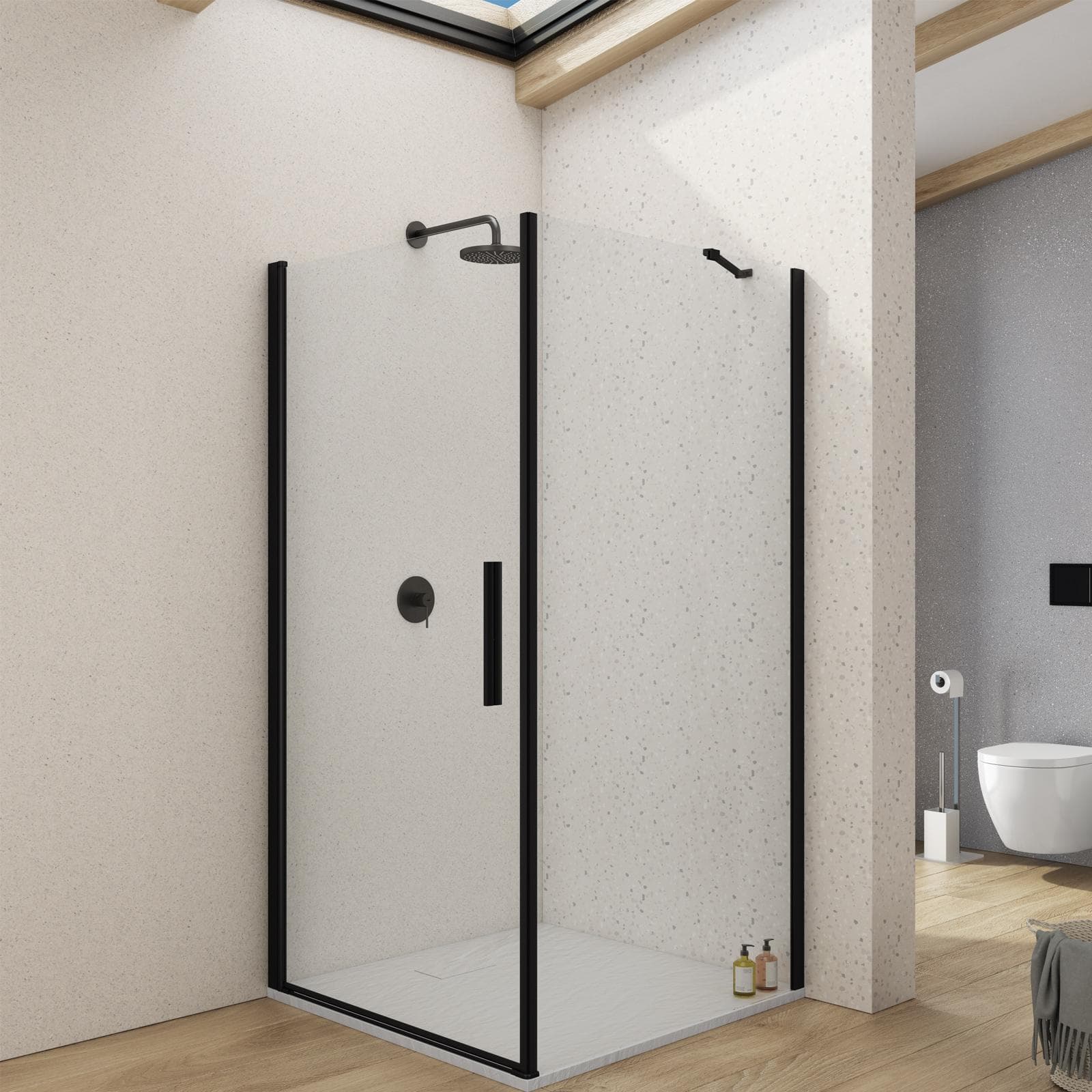 Box doccia 90x90 cm battente in vetro temperato trasparente con profilo nero 195h - Nilo