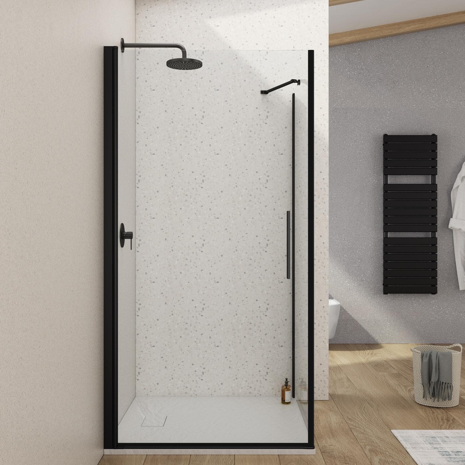 Box doccia 90x90 cm battente in vetro temperato trasparente con profilo nero 195h - Nilo