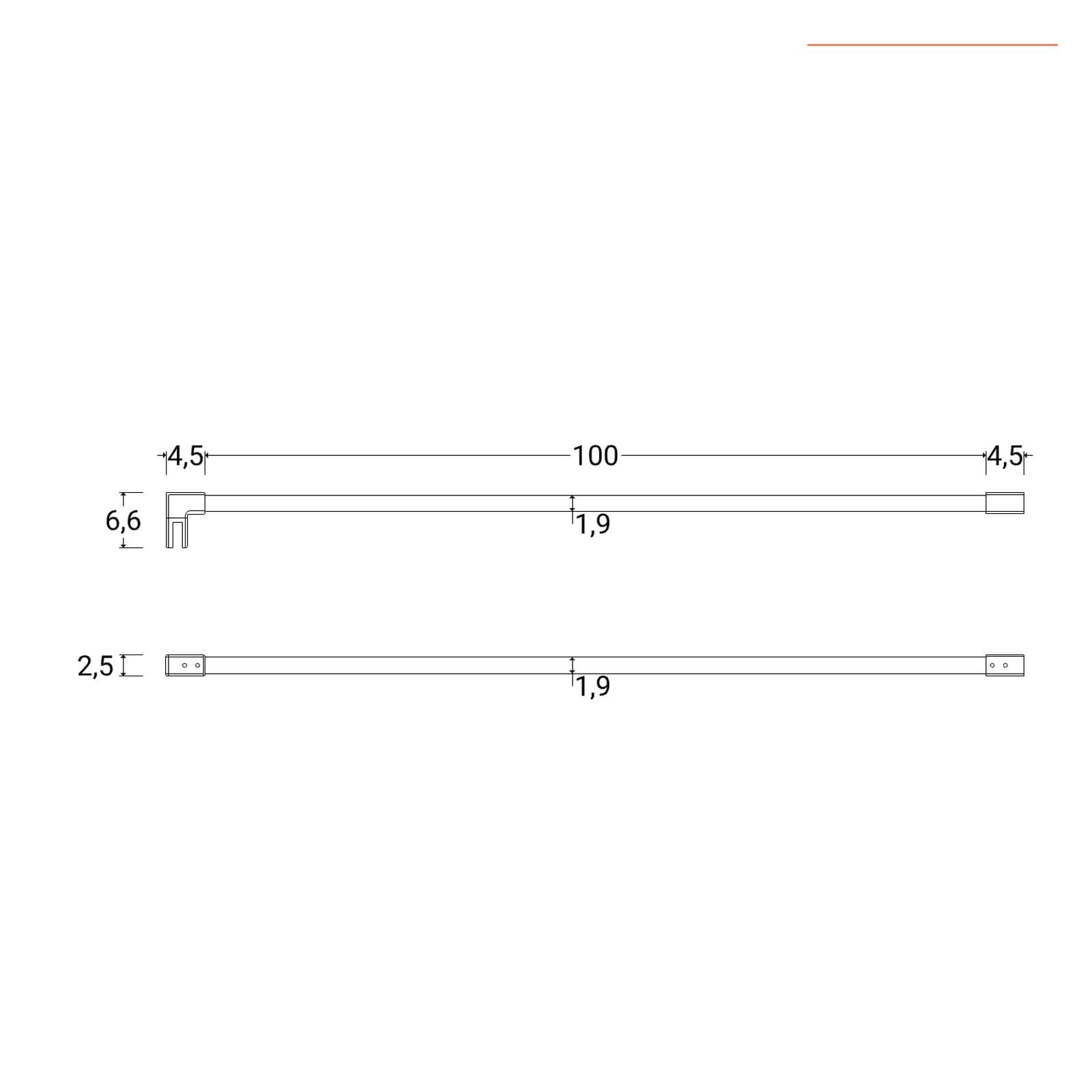 Braccio walk-in 100 cm acciaio sezione quadrata riducibile cromo