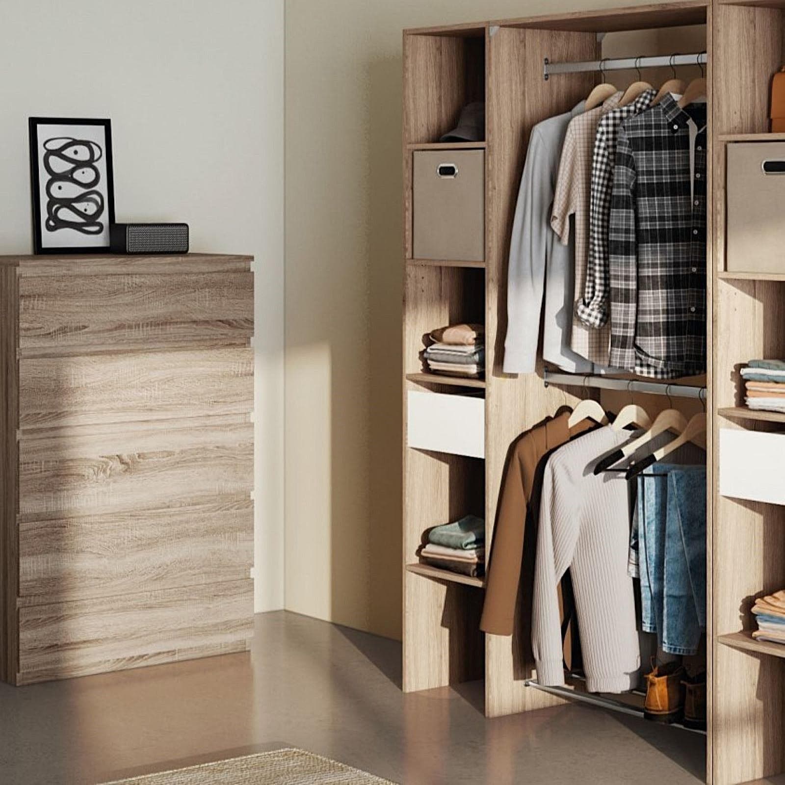 Cabina armadio 118x180h cm effetto rovere con cassetto e aste appendiabiti - Ashlin