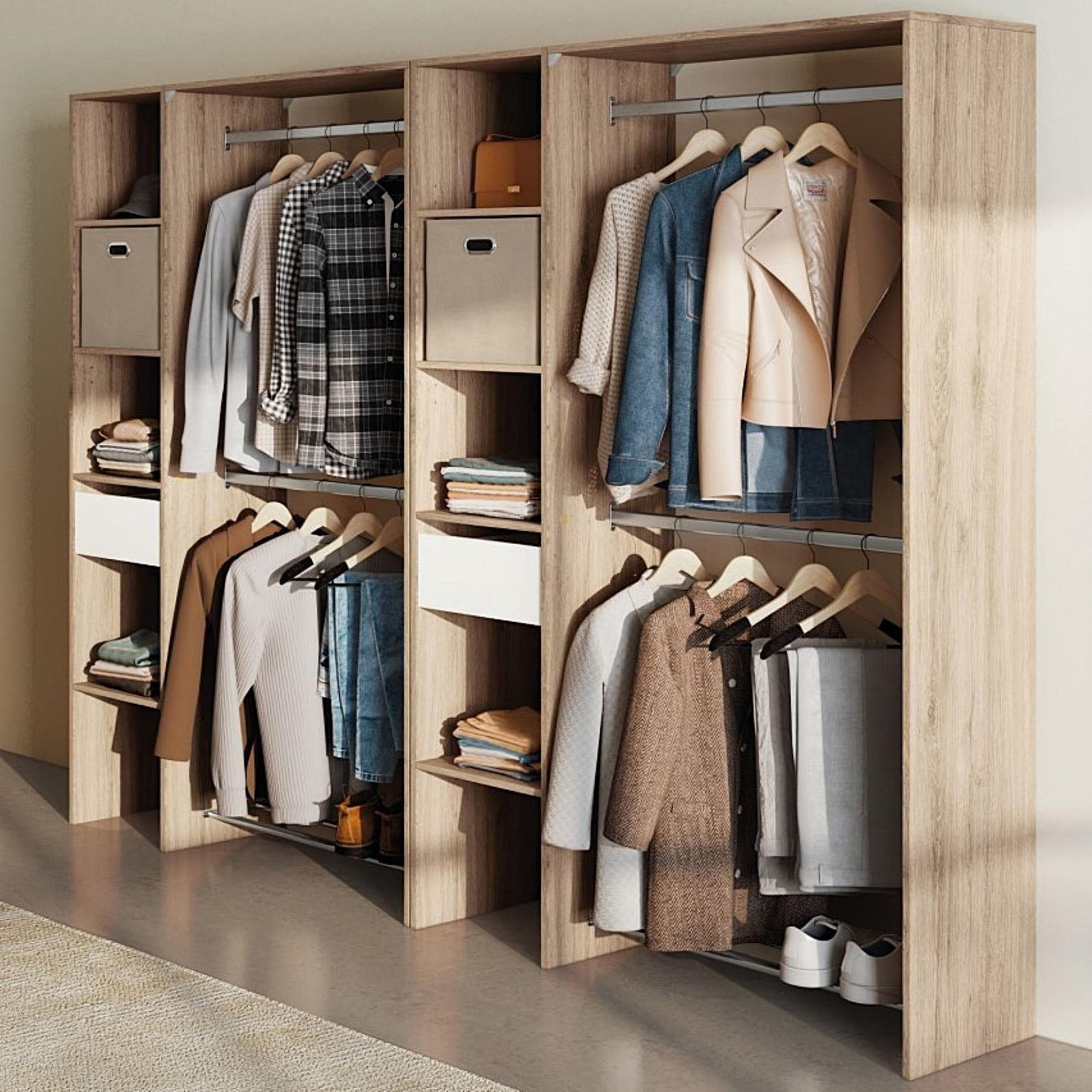 Cabina armadio 236x180h cm effetto rovere con 2 cassetti e aste appendiabiti - Ashlin