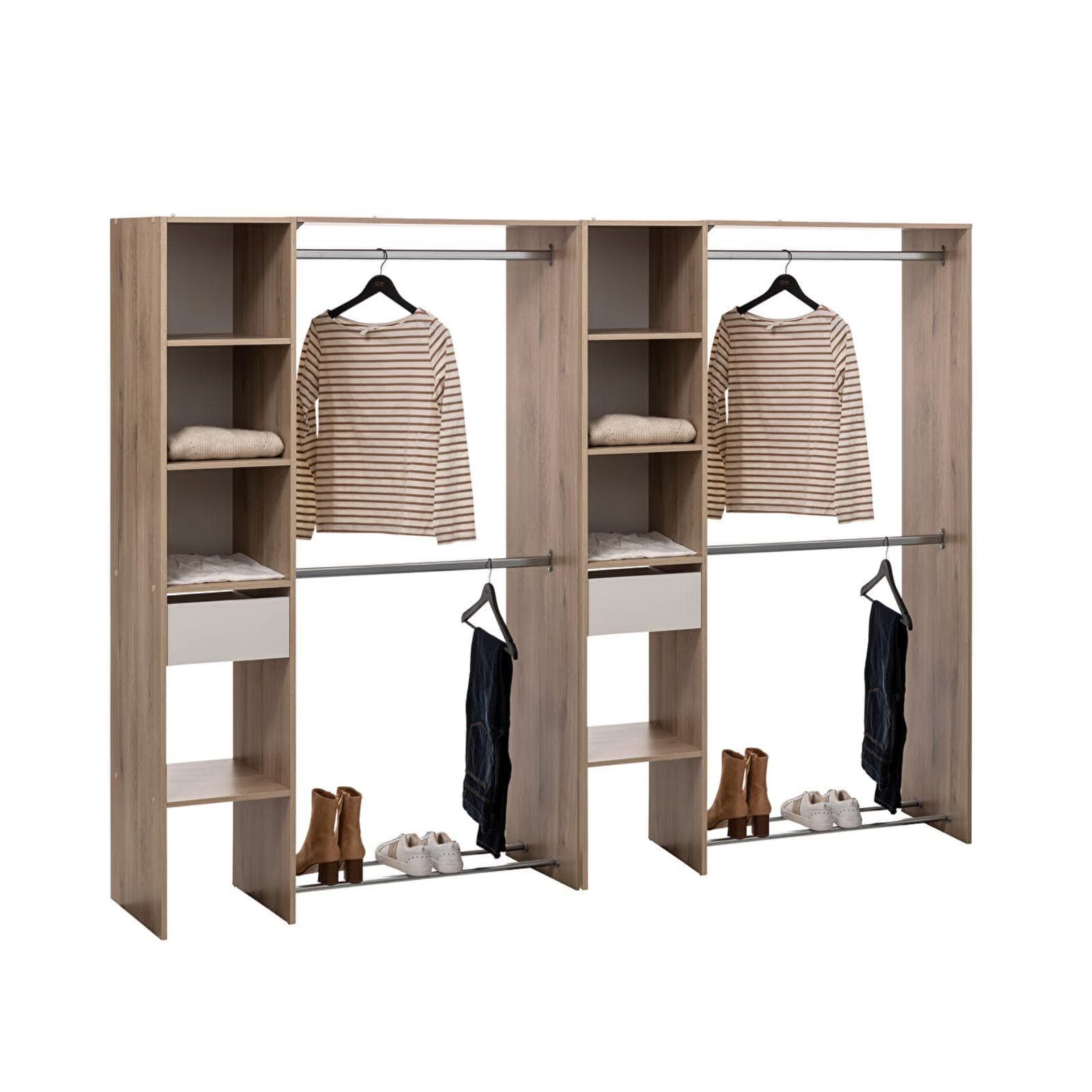 Cabina armadio 236x180h cm effetto rovere con 2 cassetti e aste appendiabiti - Ashlin
