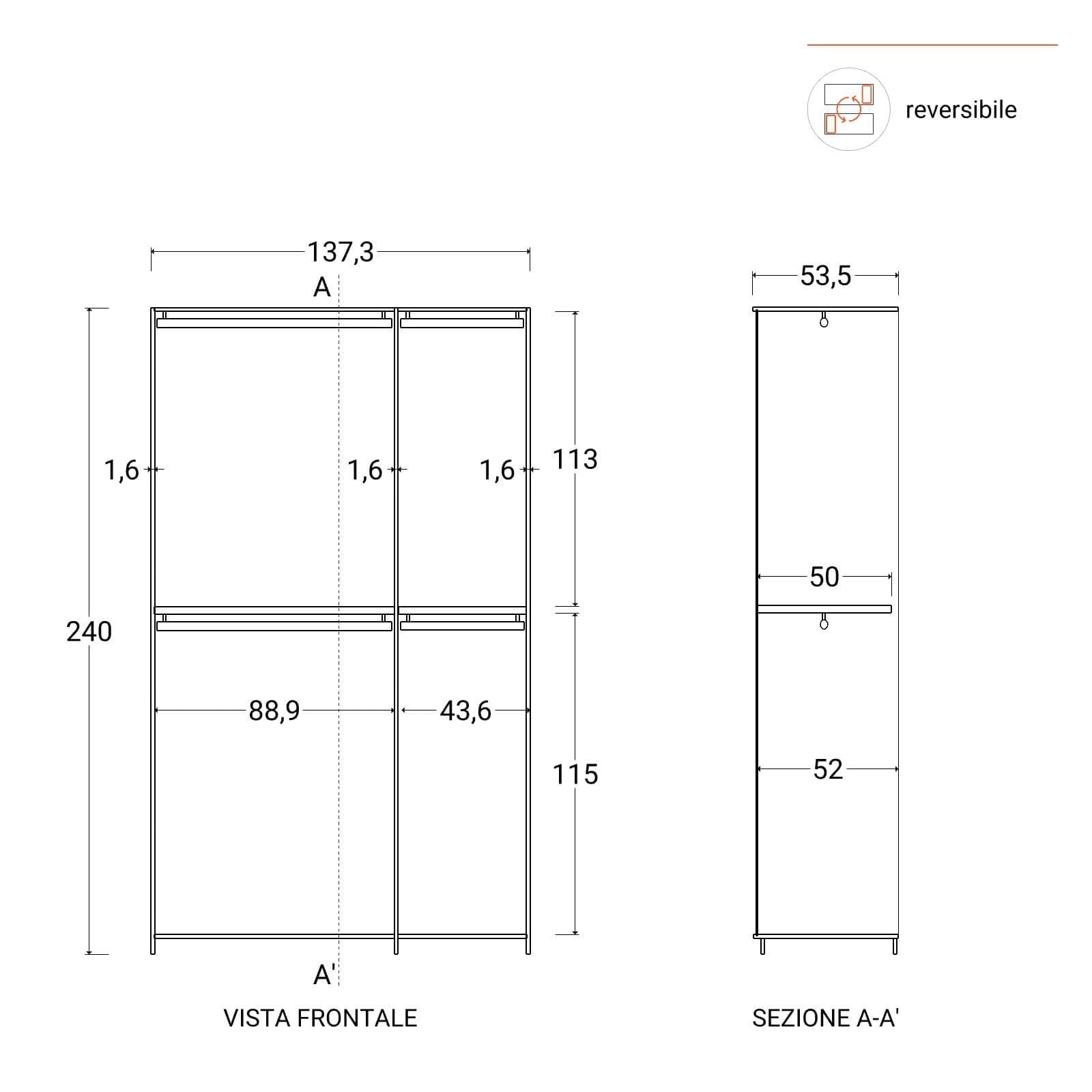 Cabina armadio modulare 135x240h cm bianco lucido - Carrie