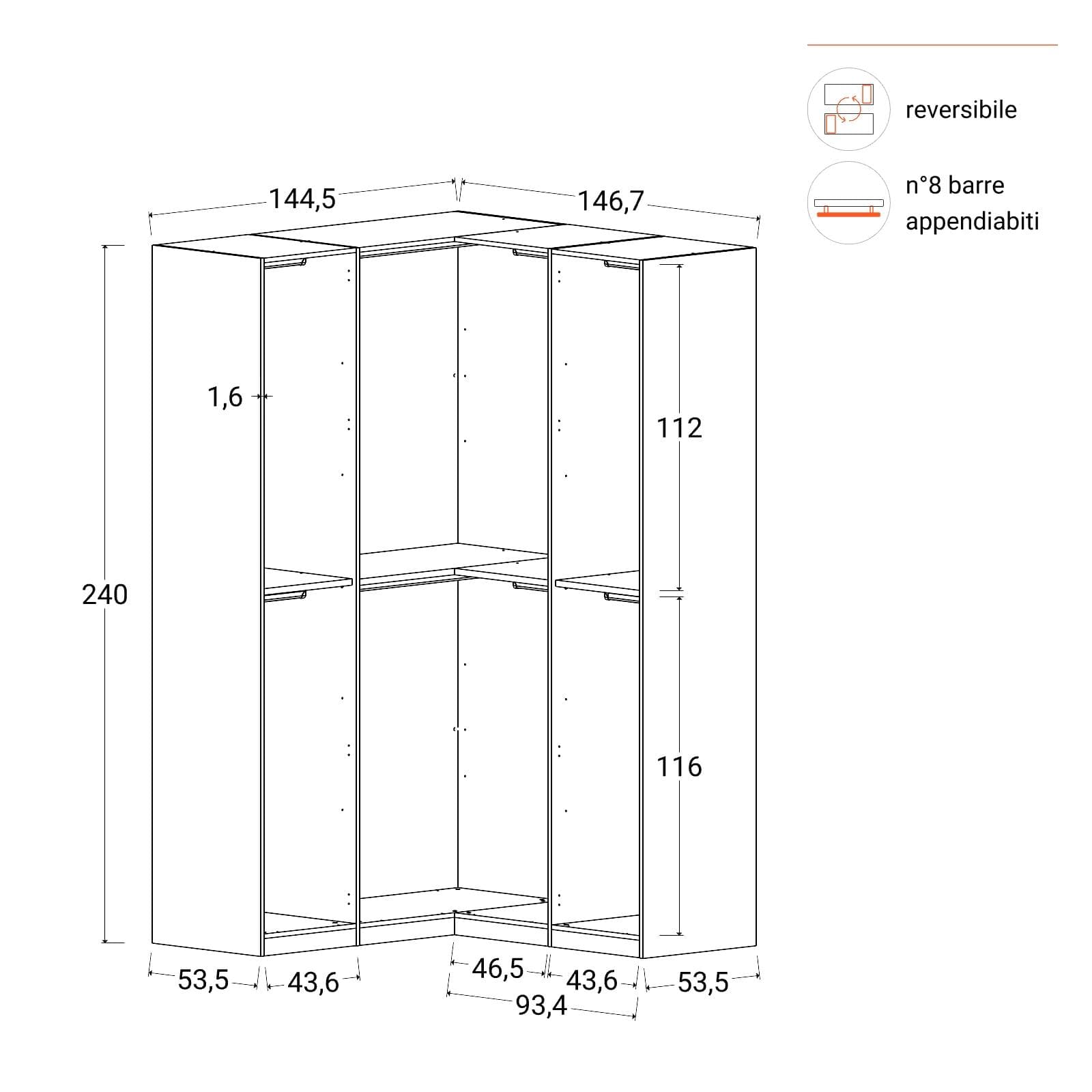 Cabina armadio modulare 145x240h cm bronzo - Carrie