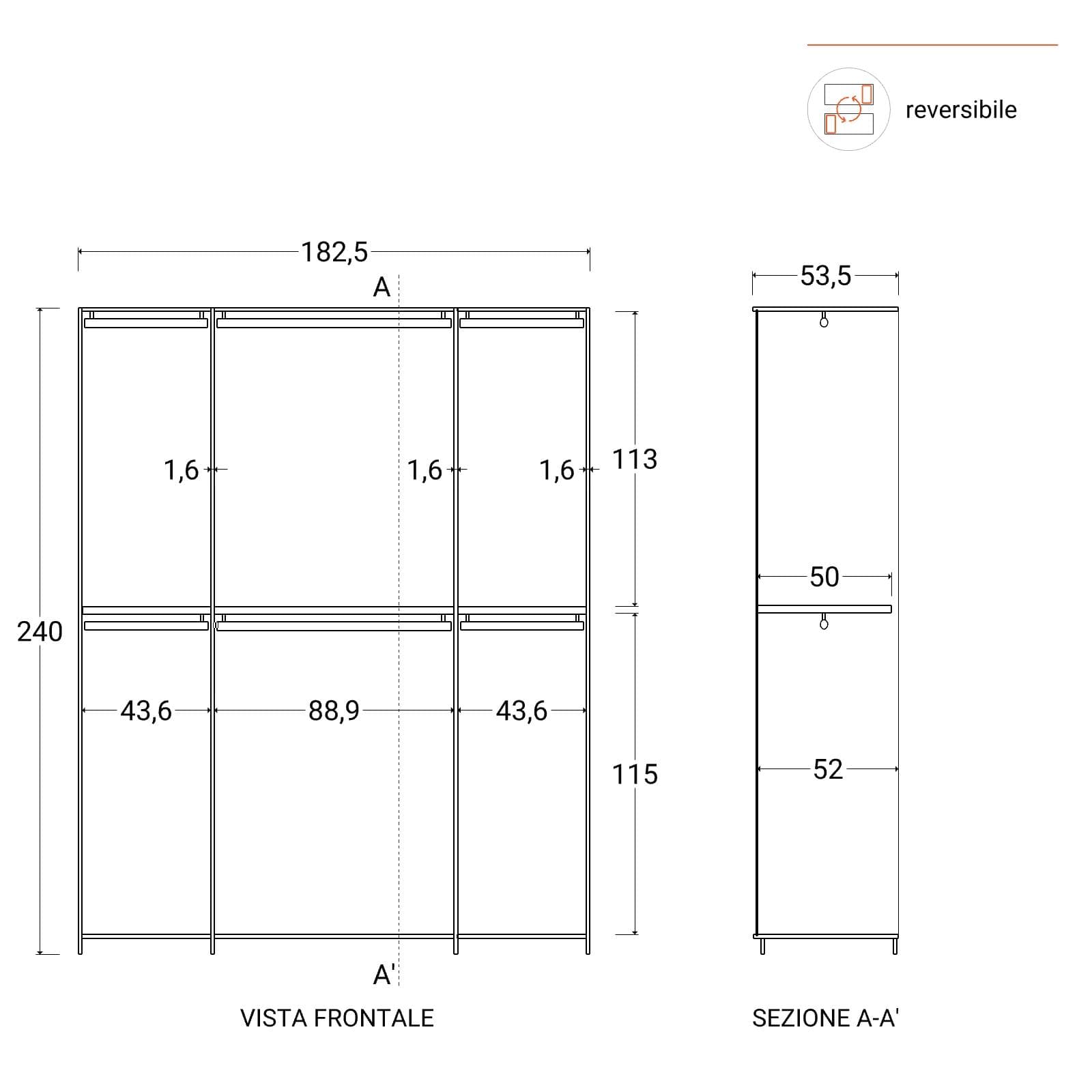 Cabina armadio accessoriata 183x240h cm bronzo - Carrie