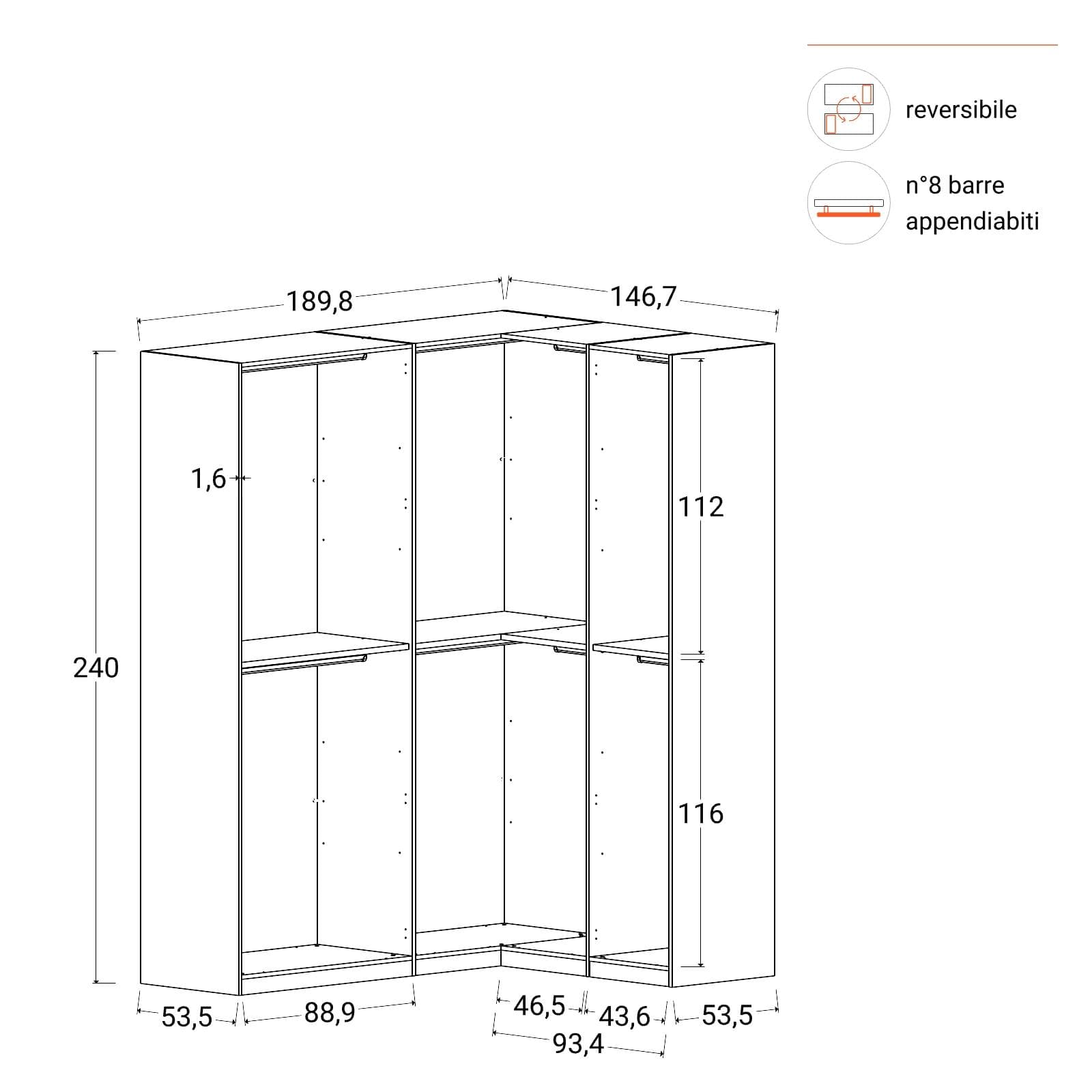 Cabina armadio modulare 190x240h cm bronzo - Carrie