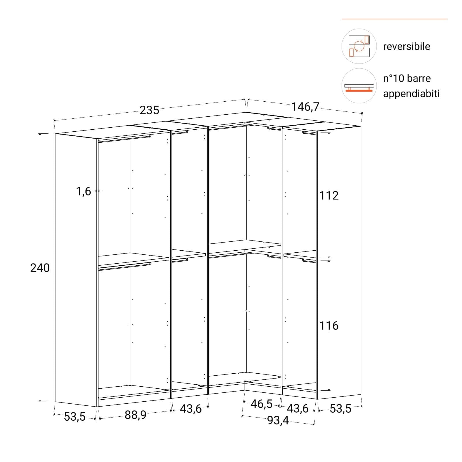 Cabina armadio modulare 235x240h cm bronzo - Carrie