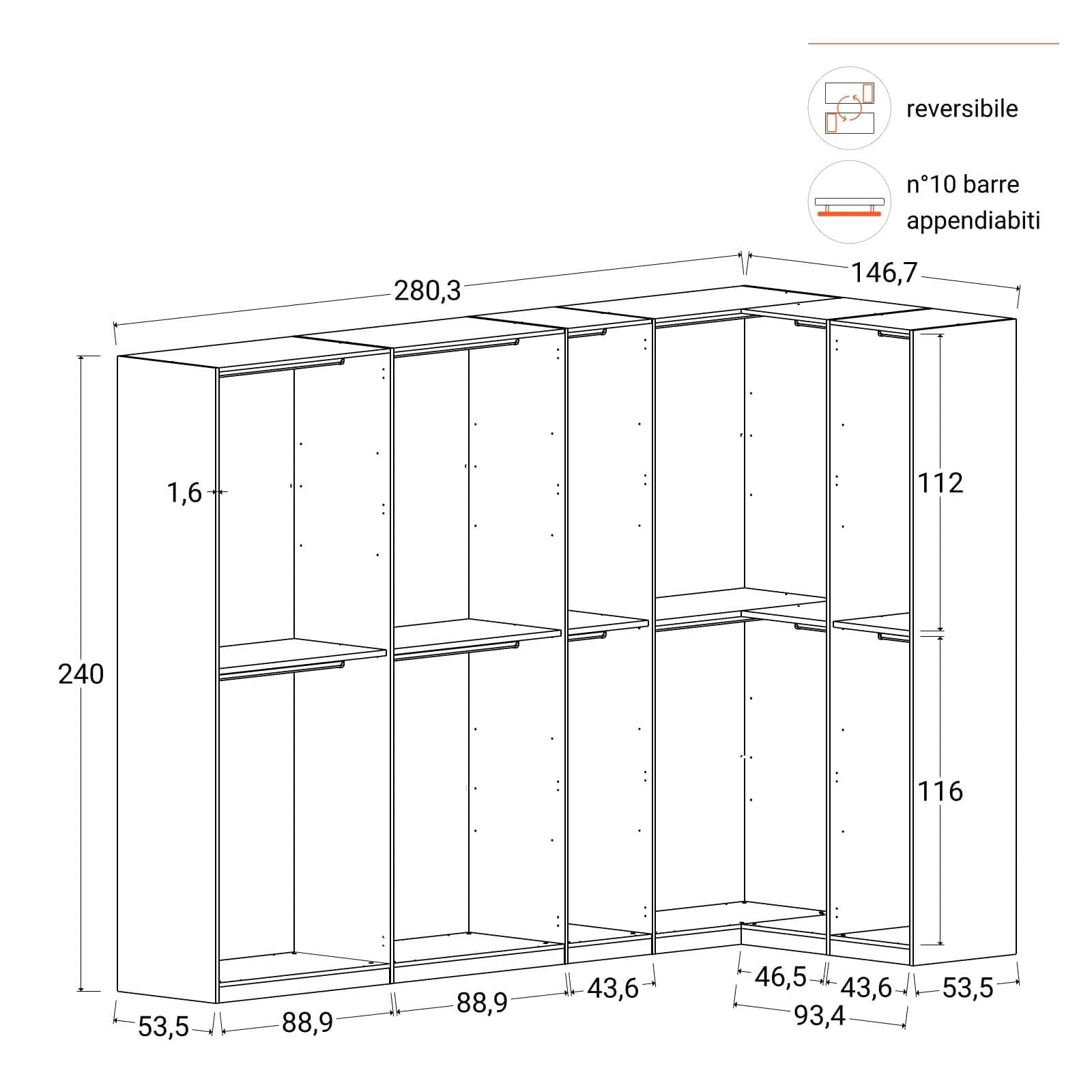 Cabina armadio modulare 280x240h cm bronzo - Carrie