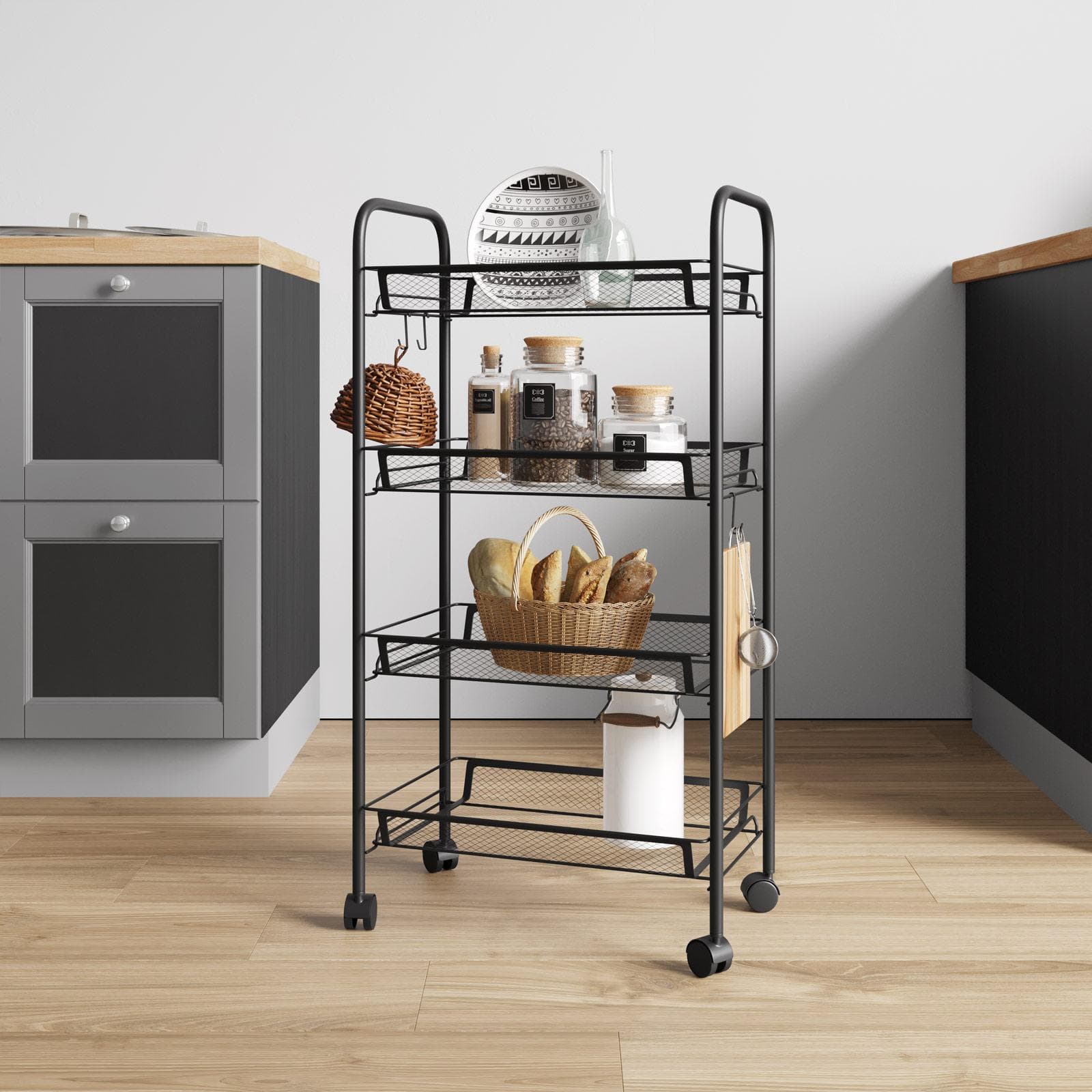 Carrello 4 ripiani 85h cm in metallo nero - Gael