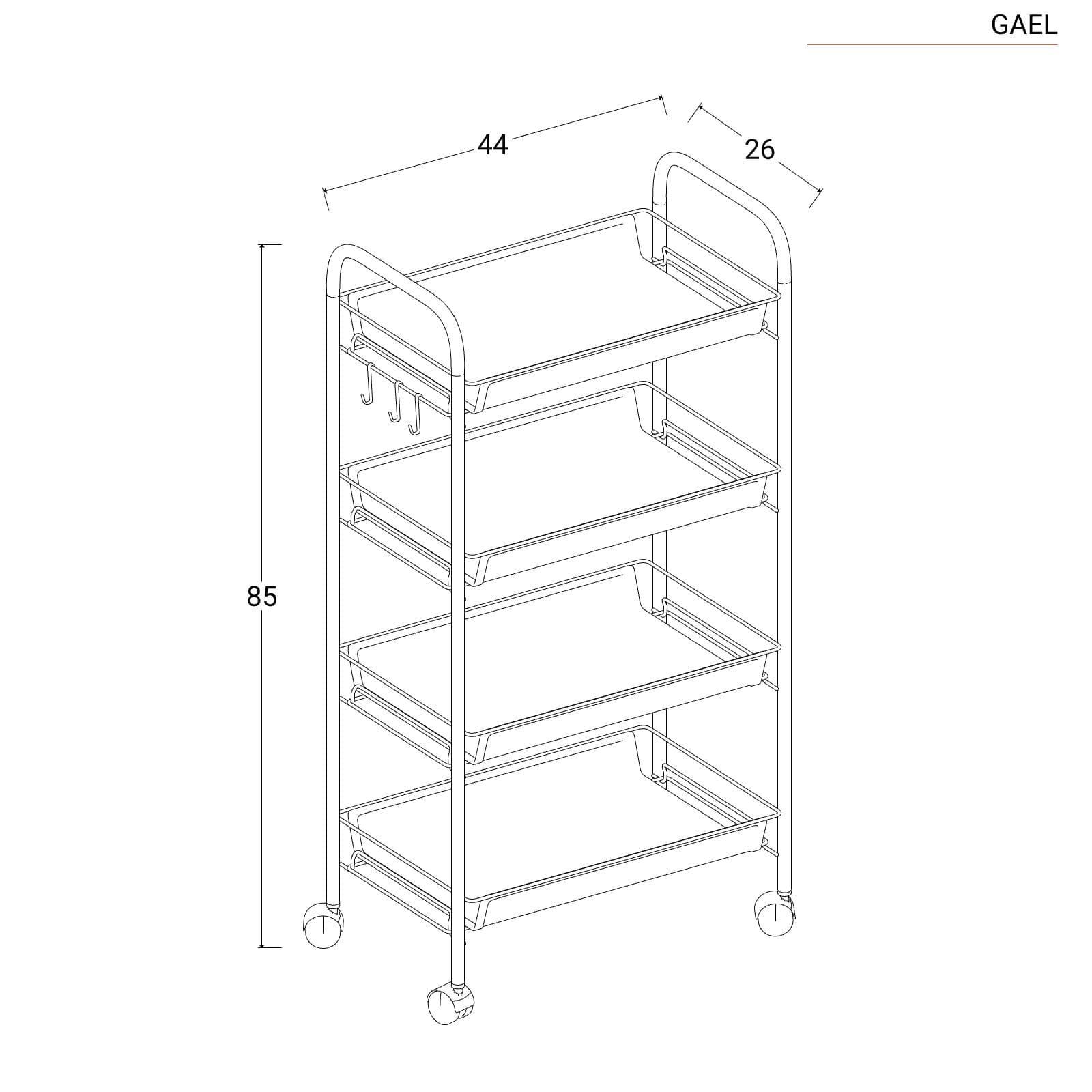 Carrello 4 ripiani 85h cm in metallo nero - Gael