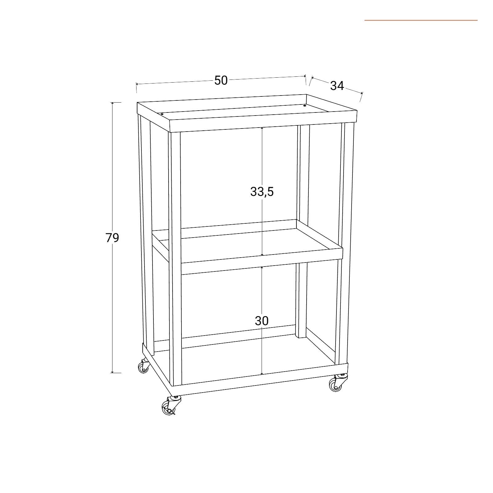 Carrello da cucina 50x79h cm in metallo nero e rovere con 3 ripiani - Gadle