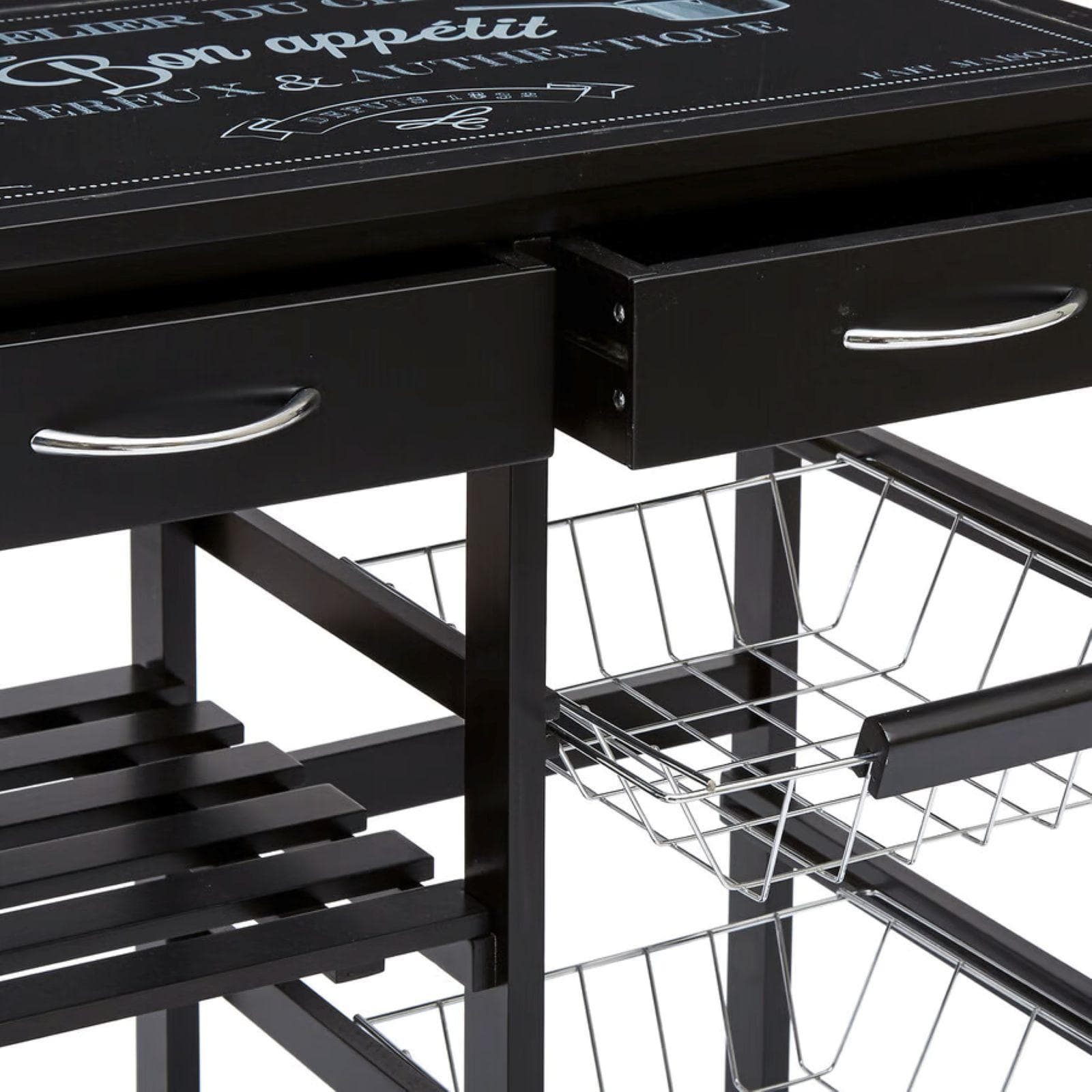 Carrello da cucina 81h cm in legno e metallo nero