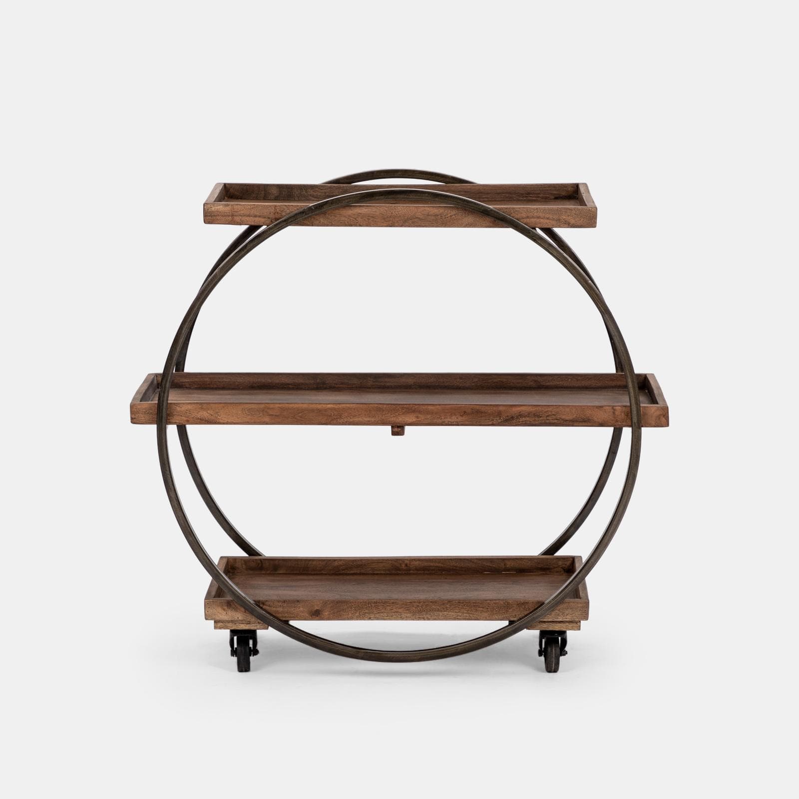Carrello portabottiglie tondo 100x90h cm con 3 ripiani in legno - Freia Acacia