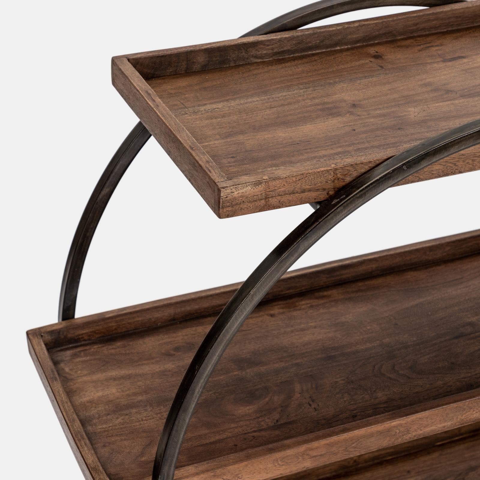 Carrello portabottiglie tondo 100x90h cm con 3 ripiani in legno - Freia Acacia