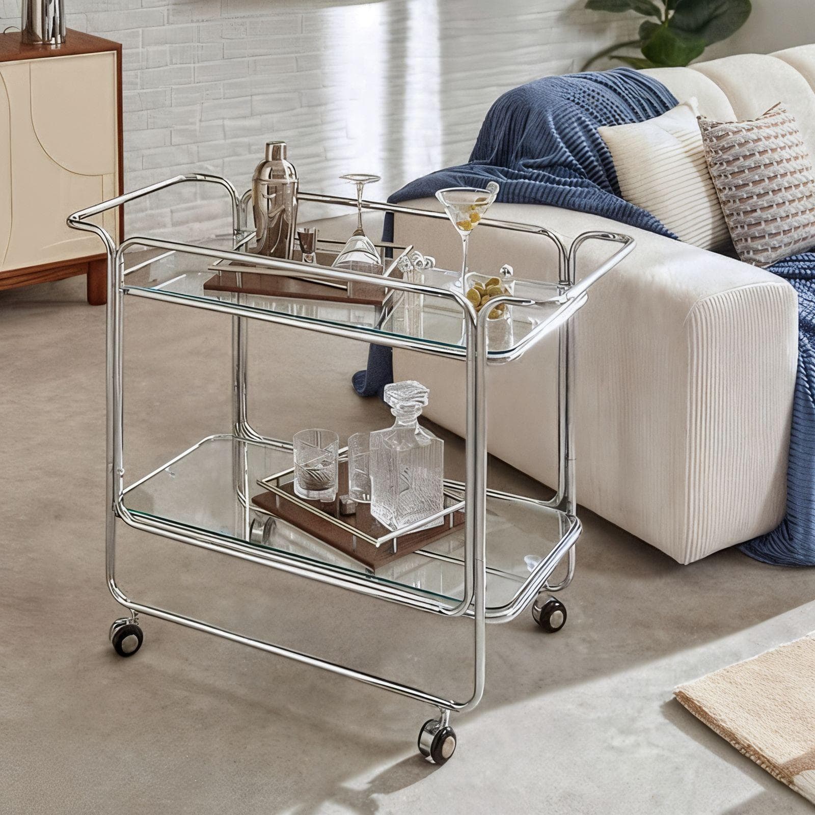Carrello portaoggetti 92x71h cm in acciaio cromo e specchi - Milena