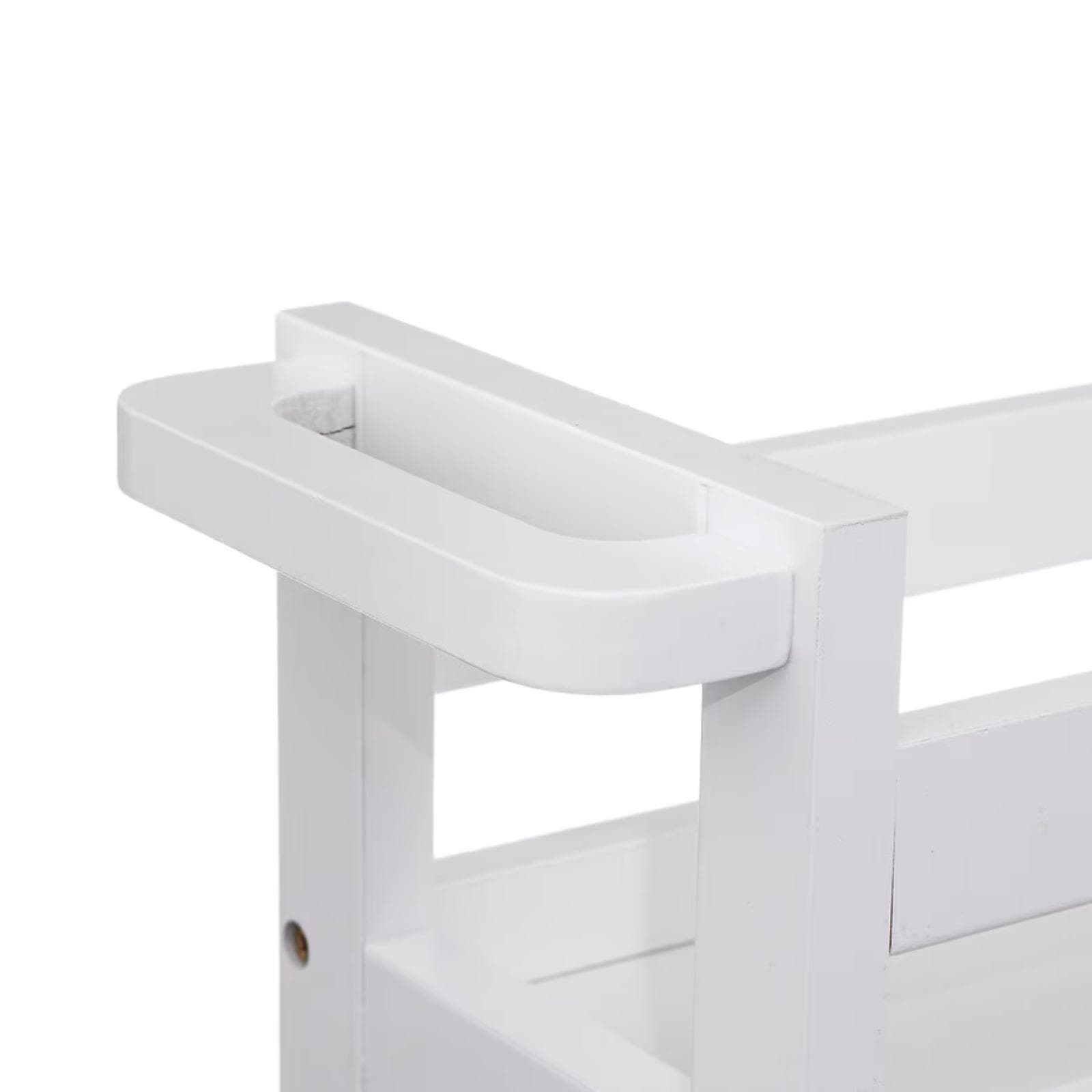 Carrello salvaspazio 75h cm in legno bianco con freni e 3 ripiani - Matilde