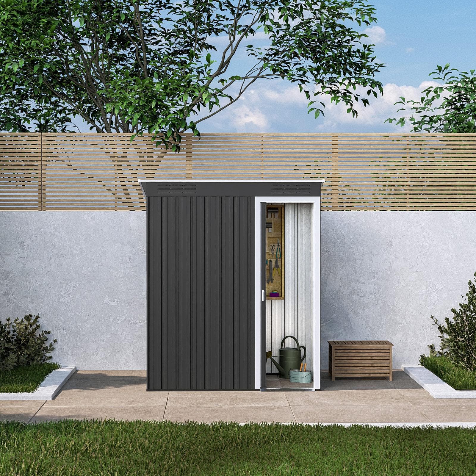 Casetta ricovero attrezzi da giardino 150x90x180h cm in acciaio antracite - Bleir