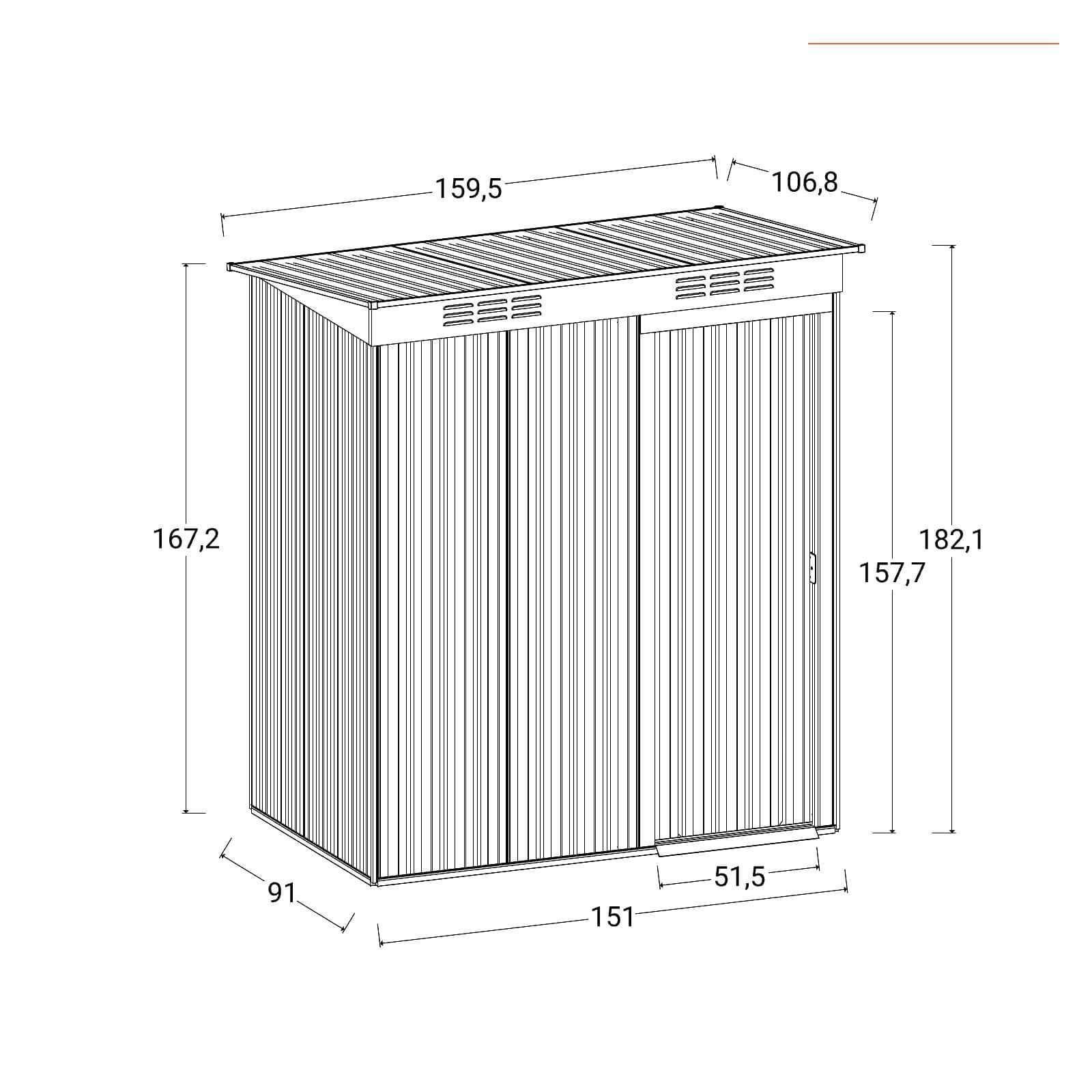Casetta ricovero attrezzi da giardino 150x90x180h cm in acciaio antracite - Bleir