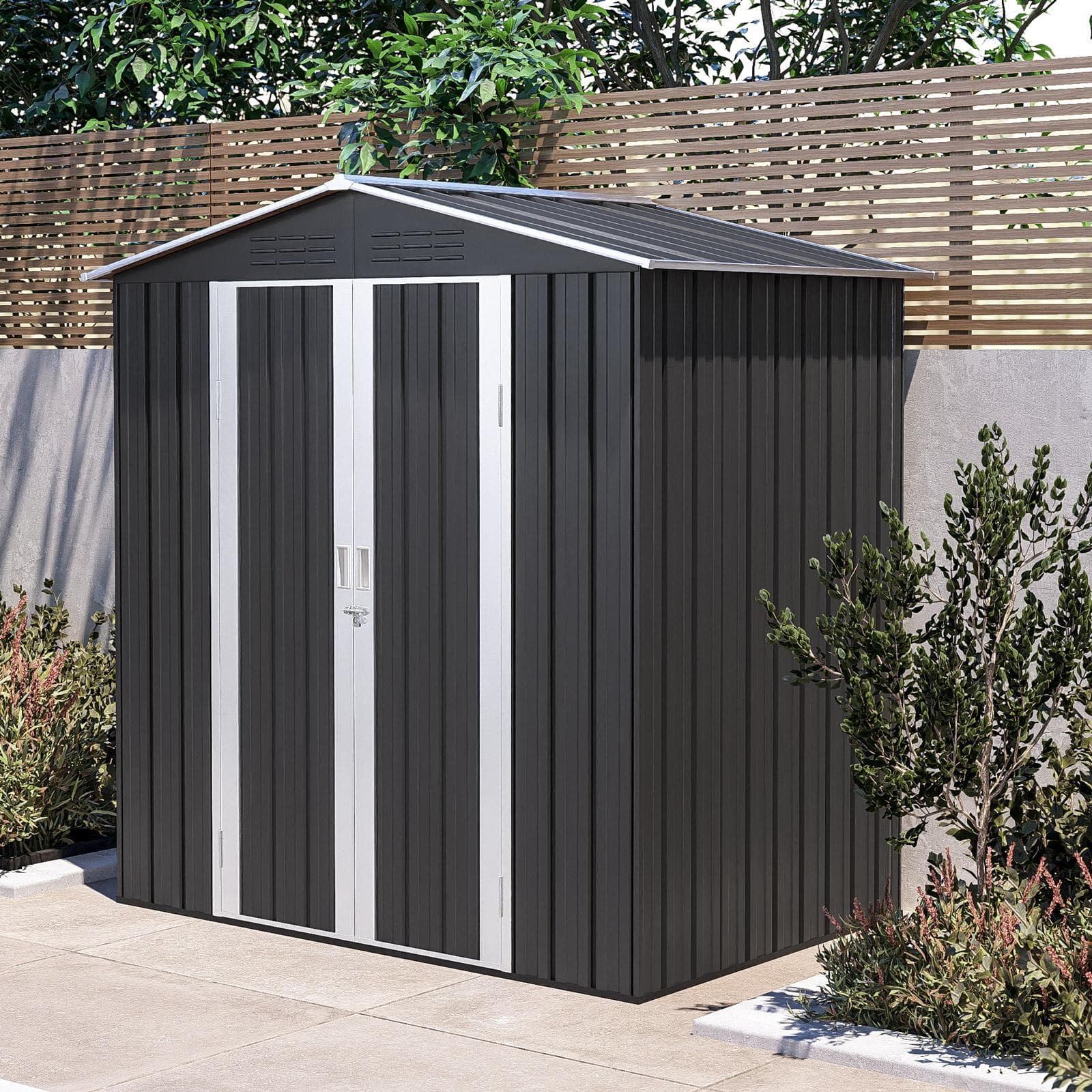 Casetta ricovero attrezzi da giardino 180x120x196h cm in acciaio antracite - Bleir