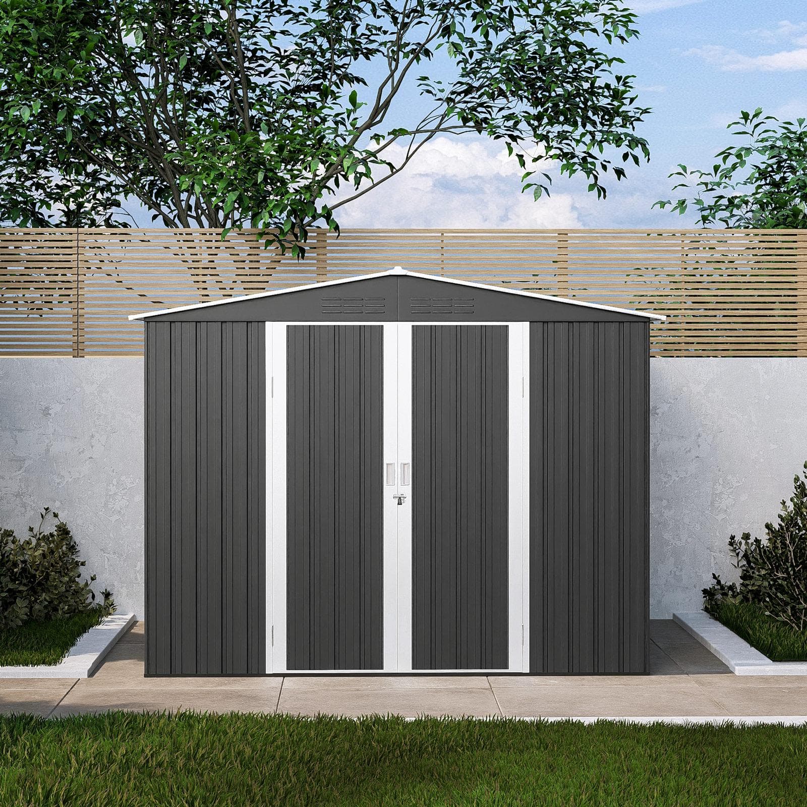 Casetta ricovero attrezzi da giardino 245x185x196h cm in acciaio antracite - Bleir
