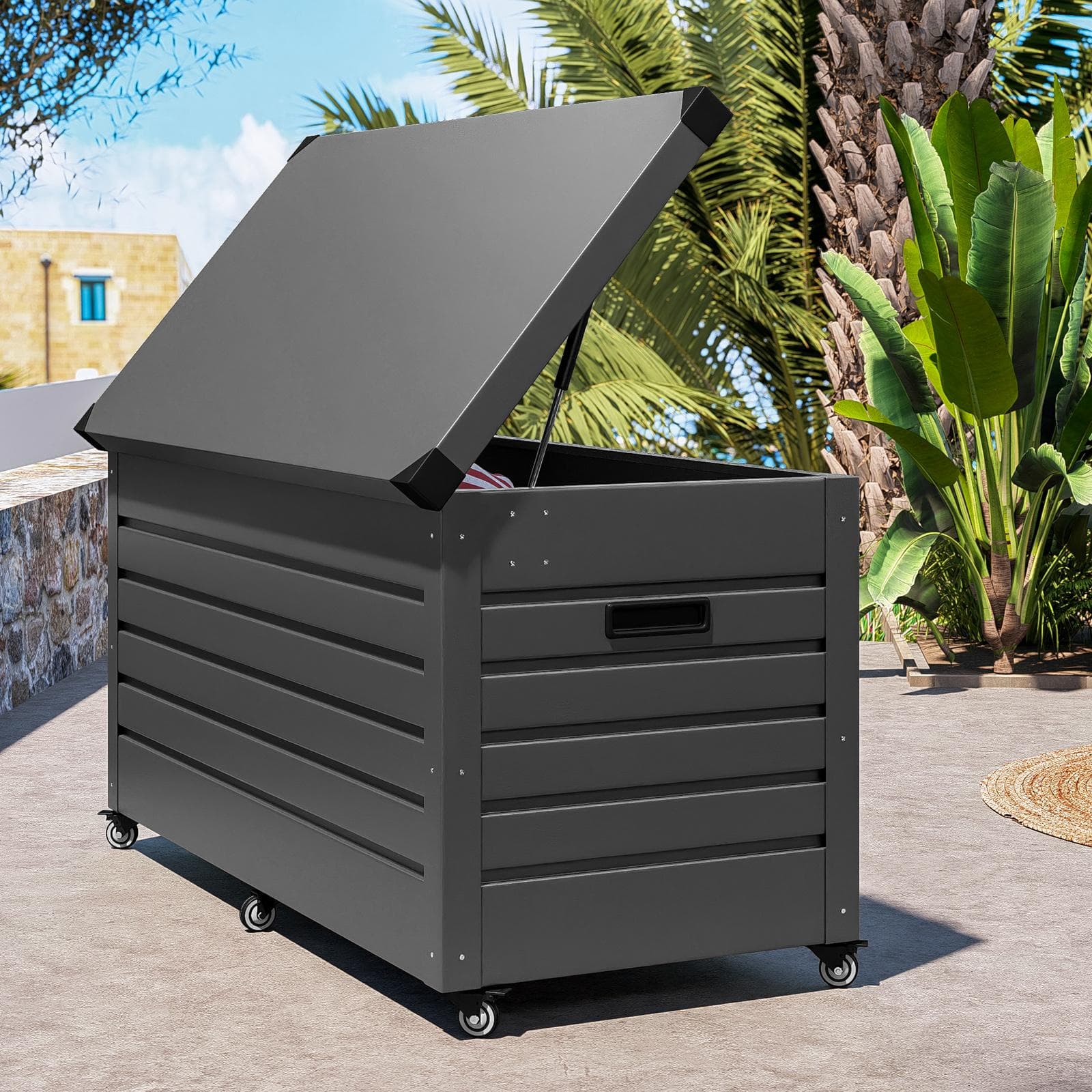 Baule contenitore con ruote 130x61x64h cm in alluminio antracite - Carioca