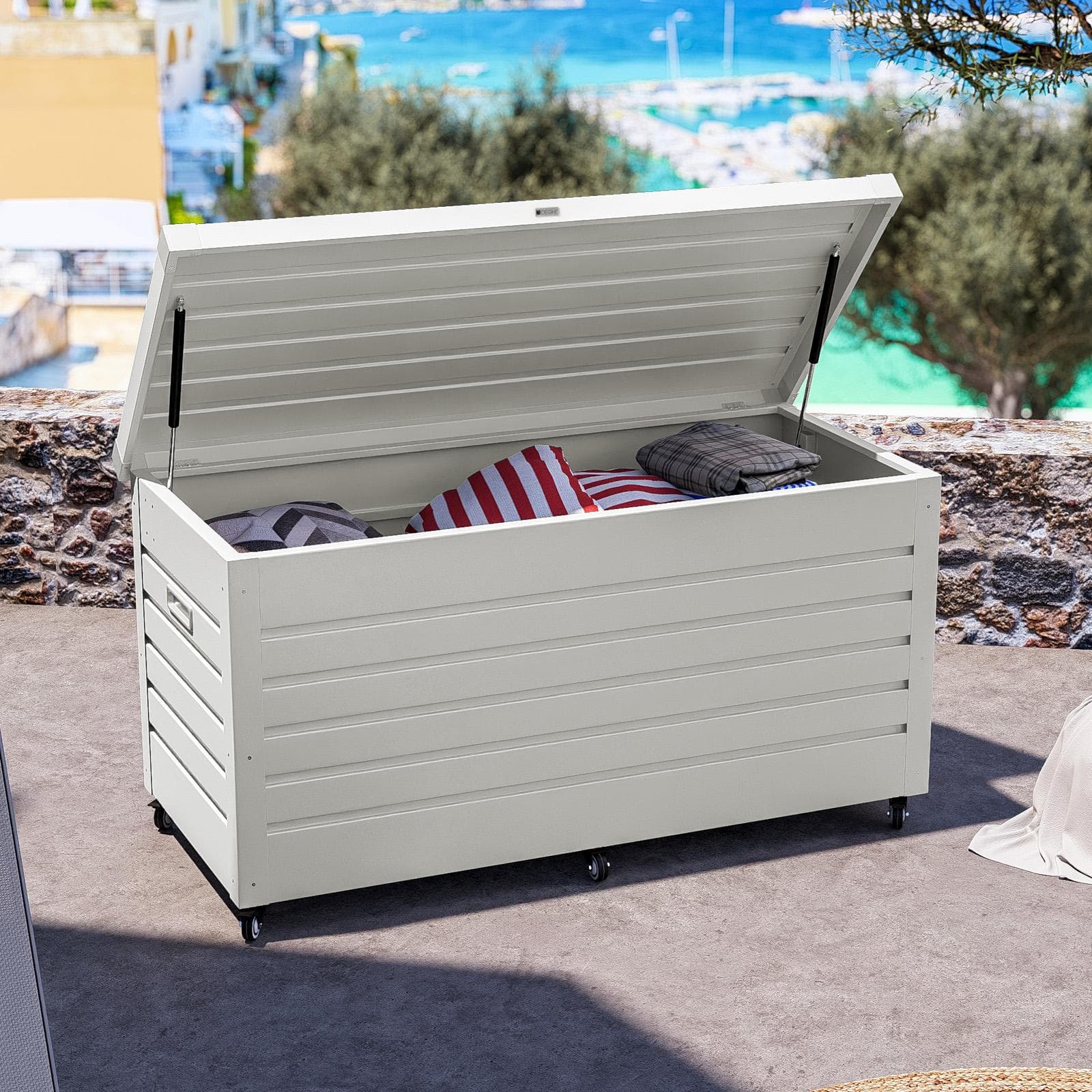 Baule contenitore con ruote 130x61x64h cm in alluminio bianco - Carioca