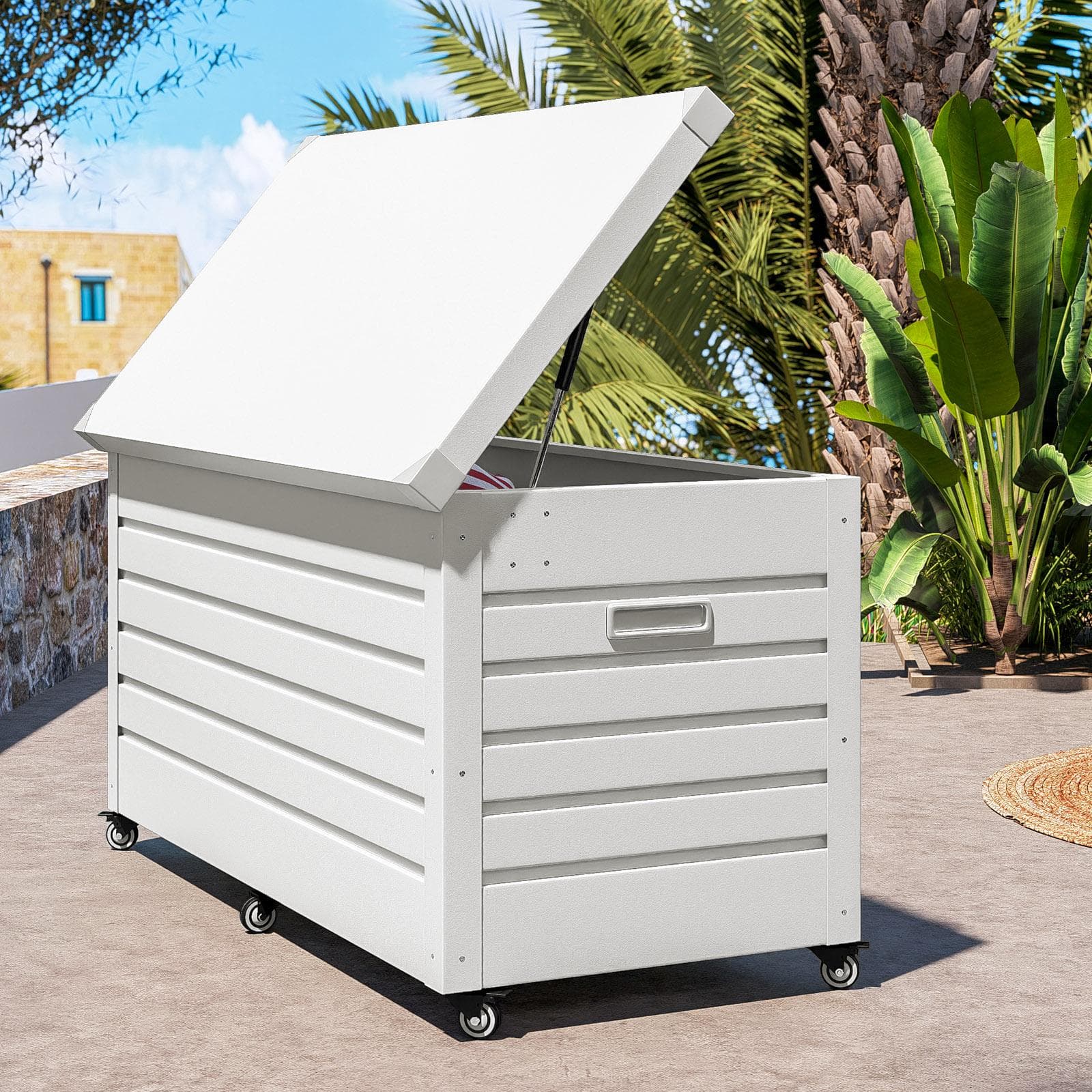 Baule contenitore con ruote 130x61x64h cm in alluminio bianco - Carioca