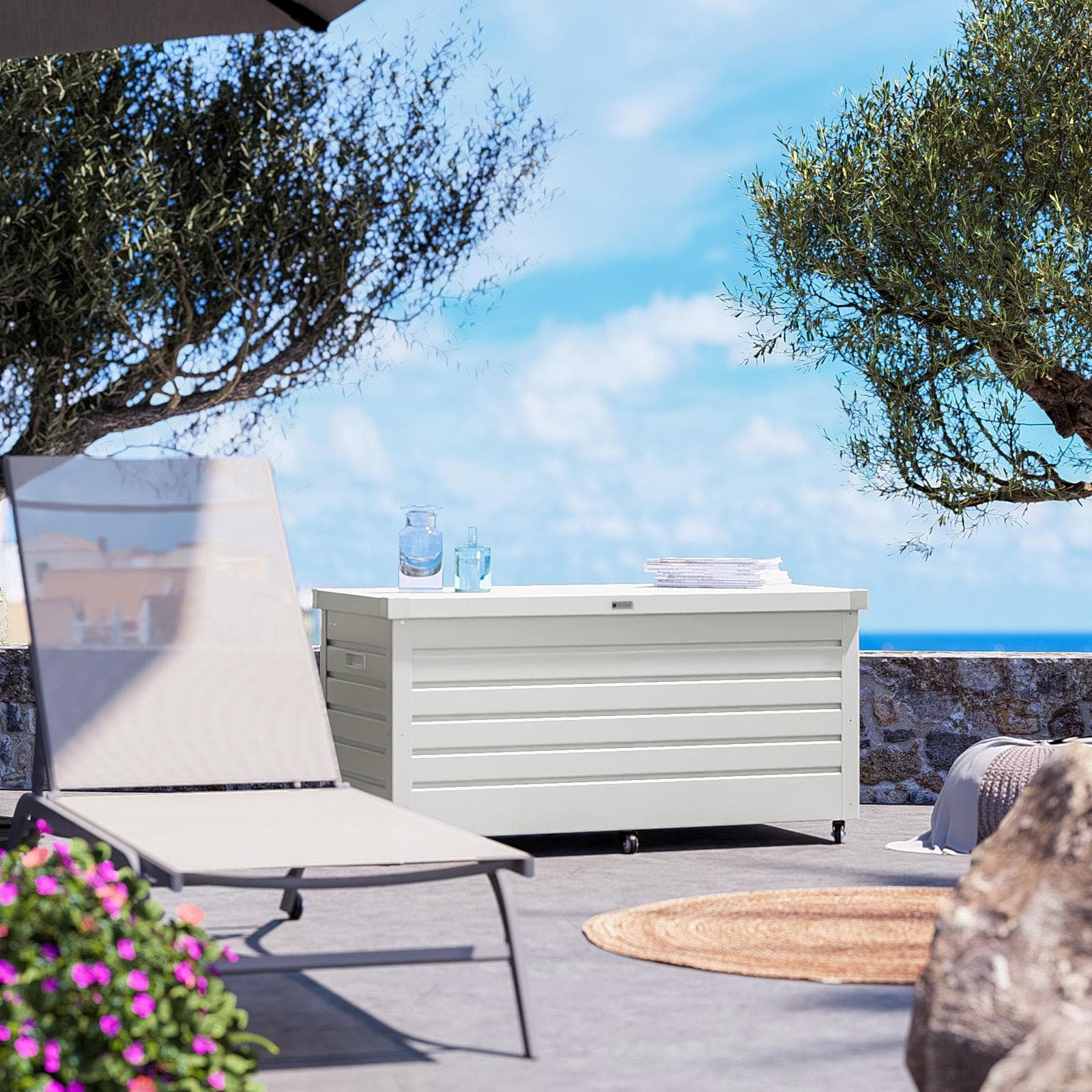 Baule contenitore con ruote 130x61x64h cm in alluminio bianco - Carioca