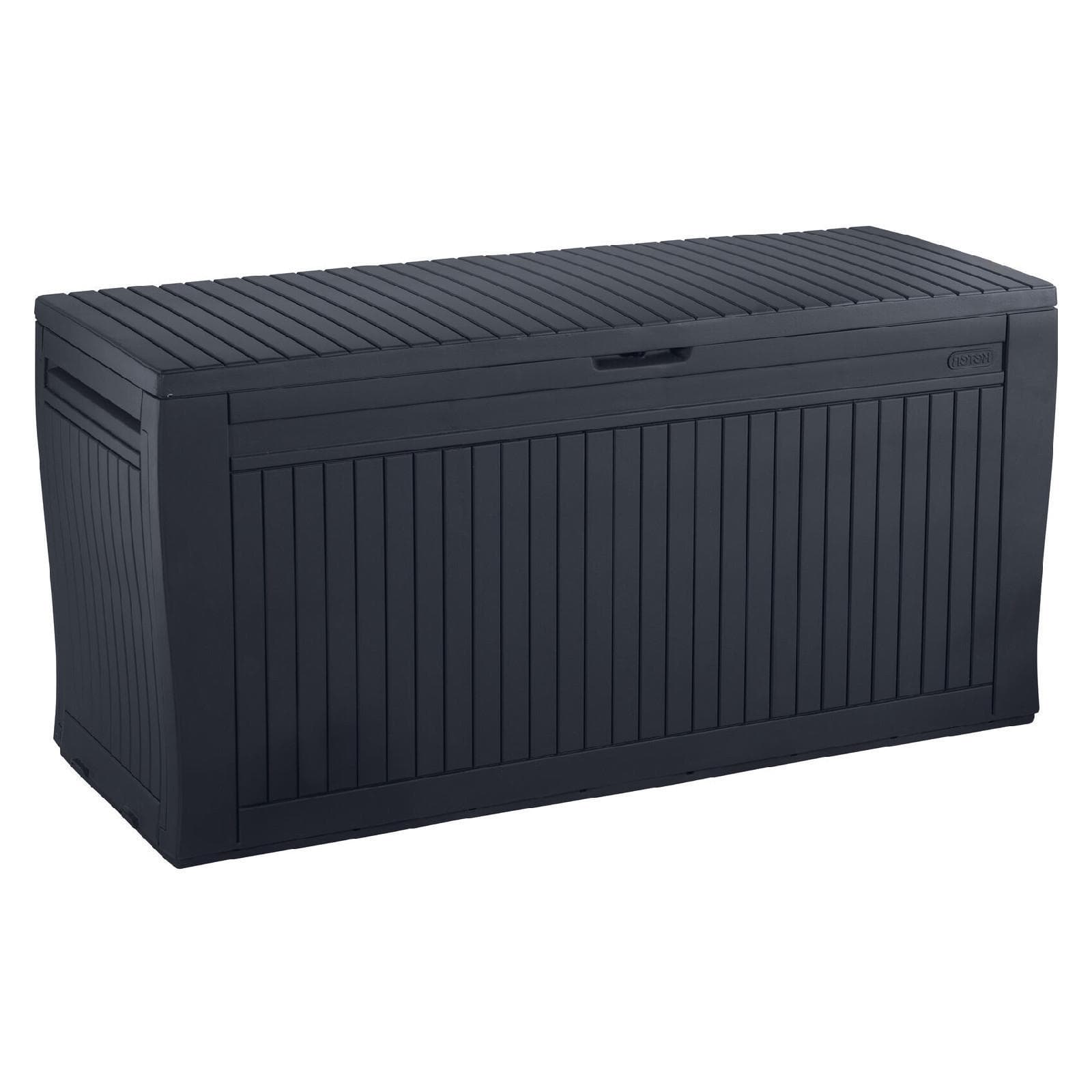 Baule contenitore con ruote 117x45x57h cm in resina effetto legno grafite