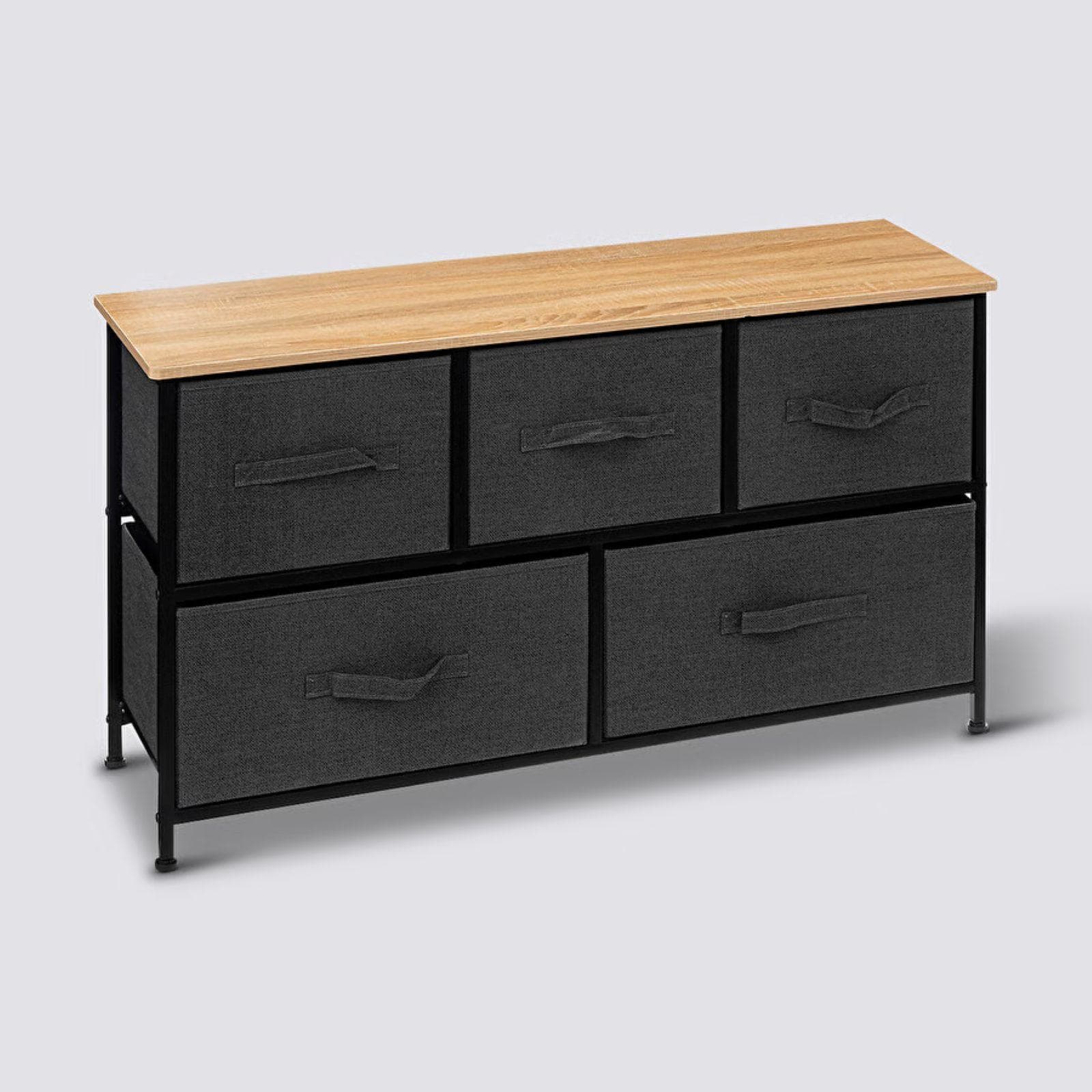 Cassettiera 100x55h cm in acciaio nero e legno con 5 cassetti in tessuto - Texty