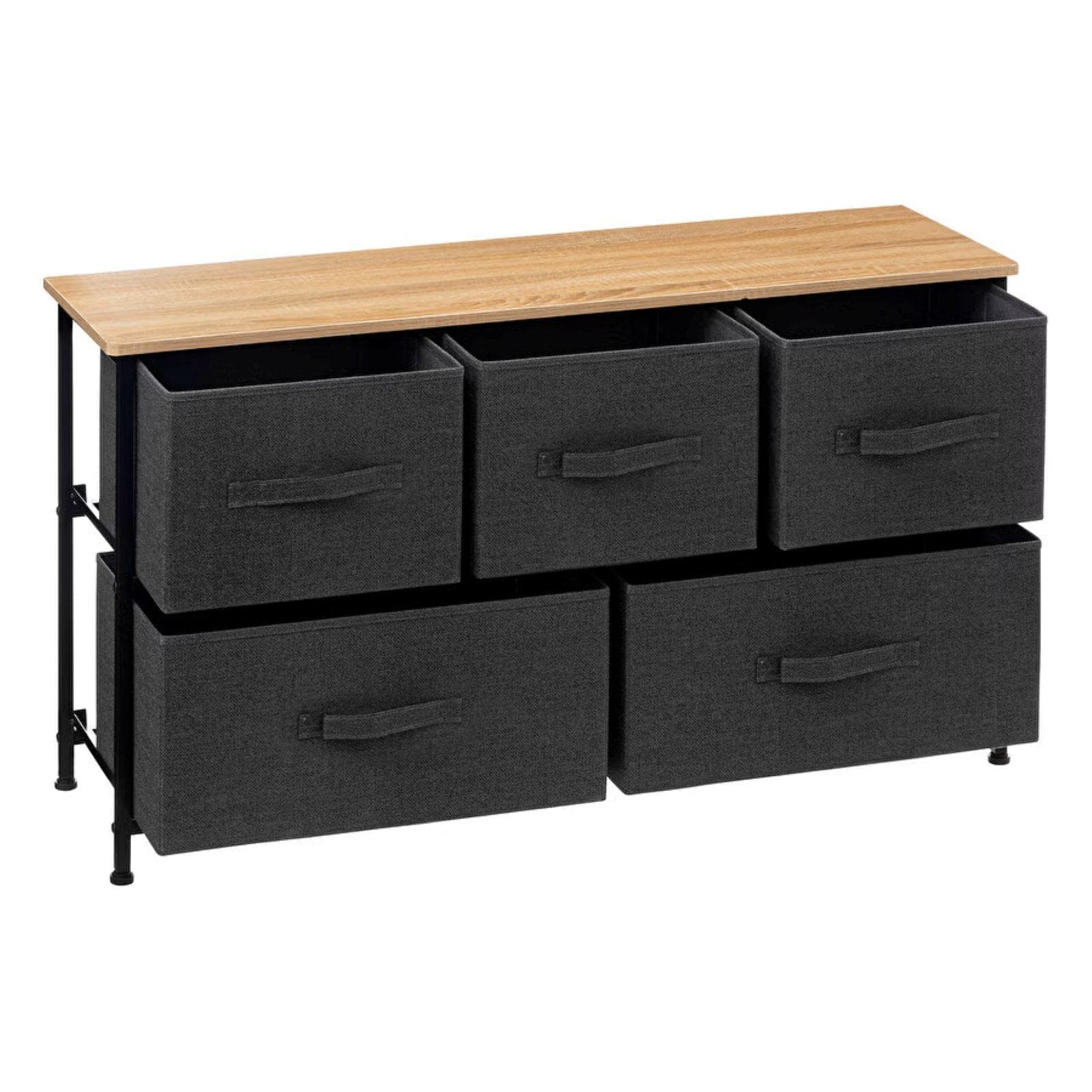 Cassettiera 100x55h cm in acciaio nero e legno con 5 cassetti in tessuto - Texty