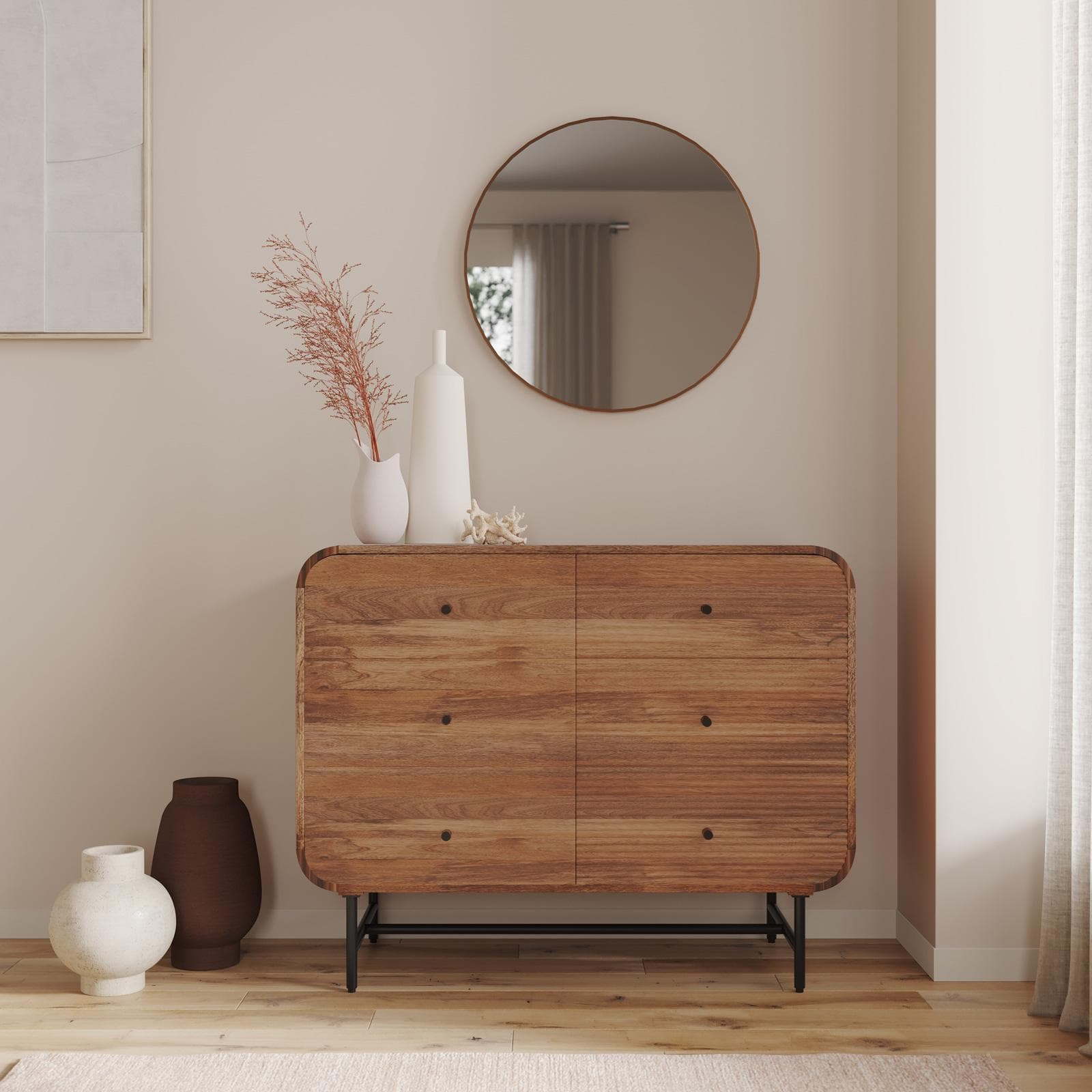 Cassettiera 100x80h cm in legno di mango cannettato con 6 cassetti - Mumbai
