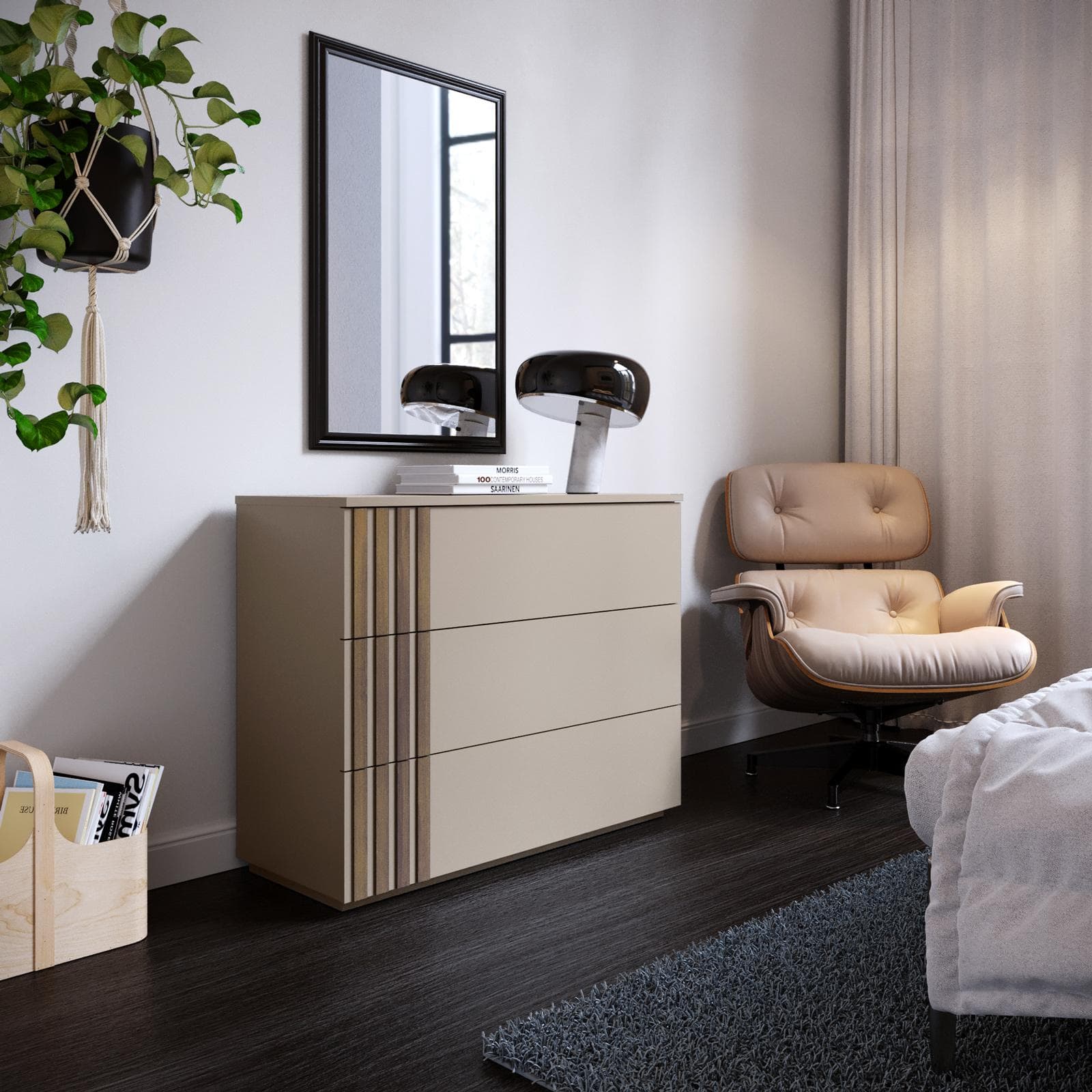 Cassettiera 100x81h cm tortora e rovere millennium cannettato con 3 cassetti - Shane