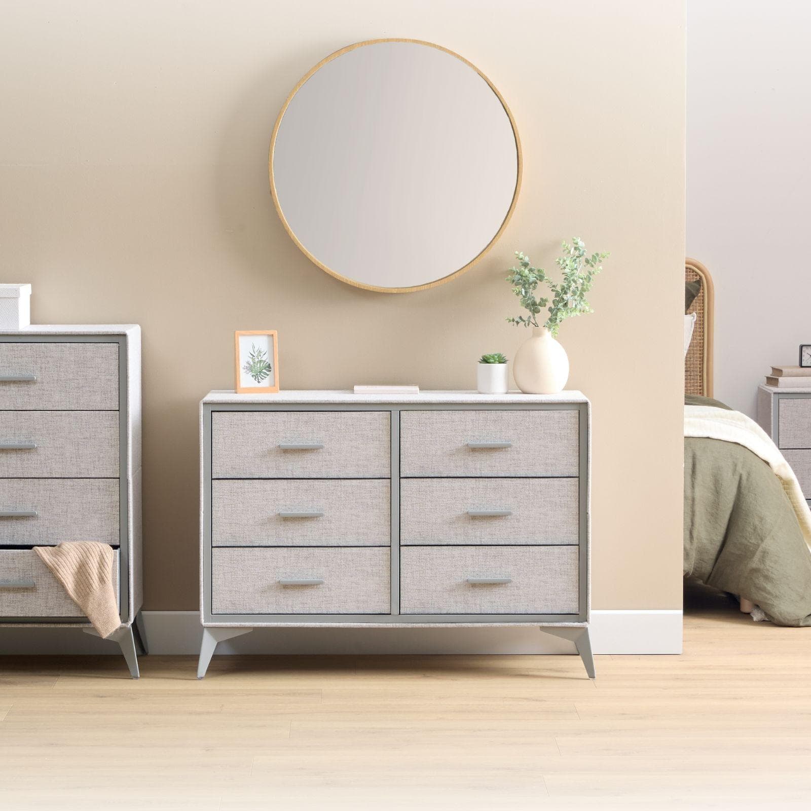 Cassettiera 105x73h cm in acciaio e tessuto grigio con 6 cassetti - Ignite