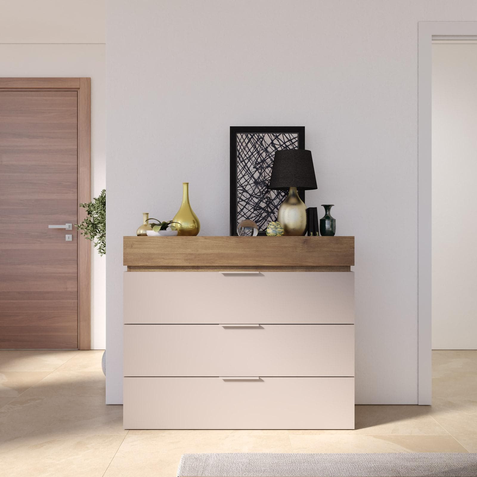 Cassettiera 110x92h cm con 4 cassetti soft close cashmere e mercure - Alban