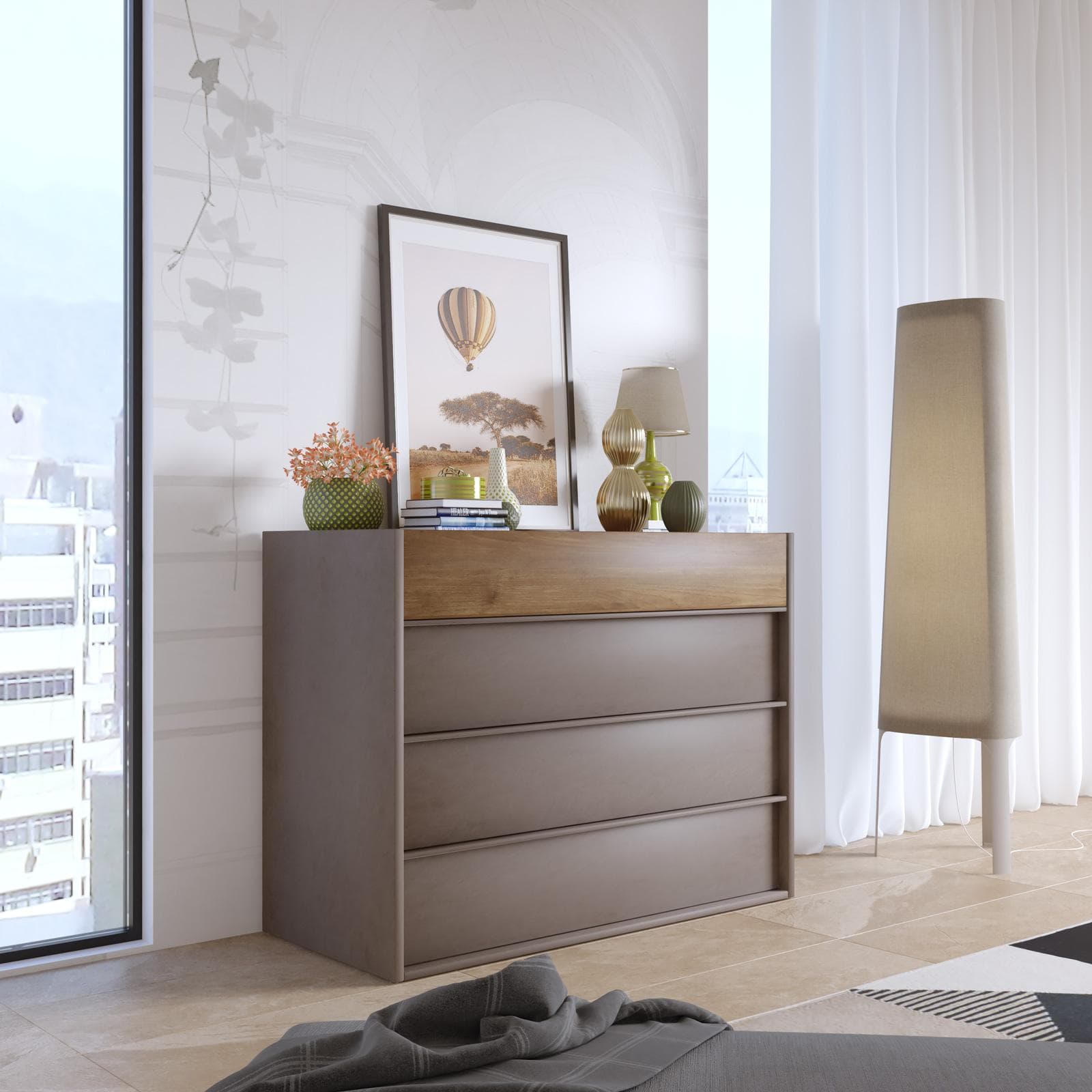 Cassettiera 111x84h con 4 cassetti soft close bronzo e mercure - Eldon