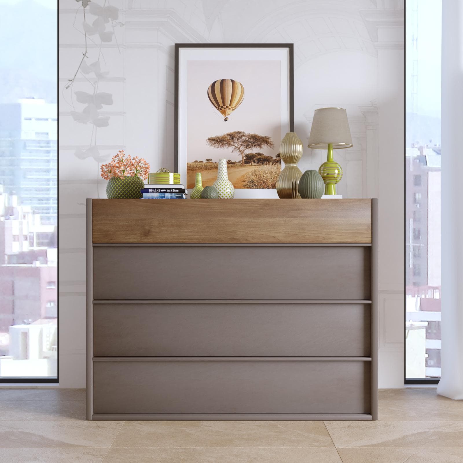 Cassettiera 111x84h con 4 cassetti soft close bronzo e mercure - Eldon