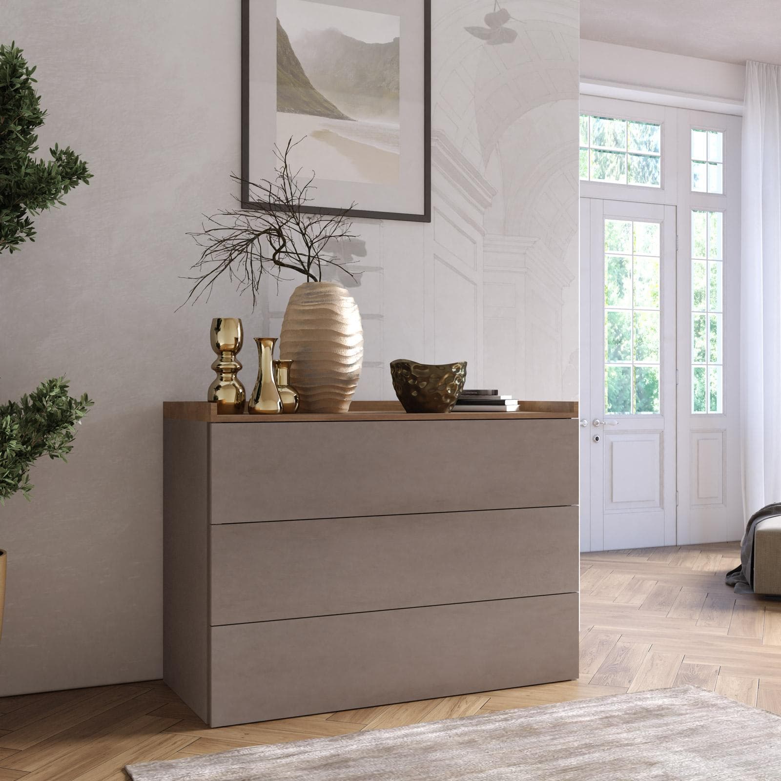 Cassettiera 113x84h cm con 3 cassetti soft close bronzo e mercure - Zyra