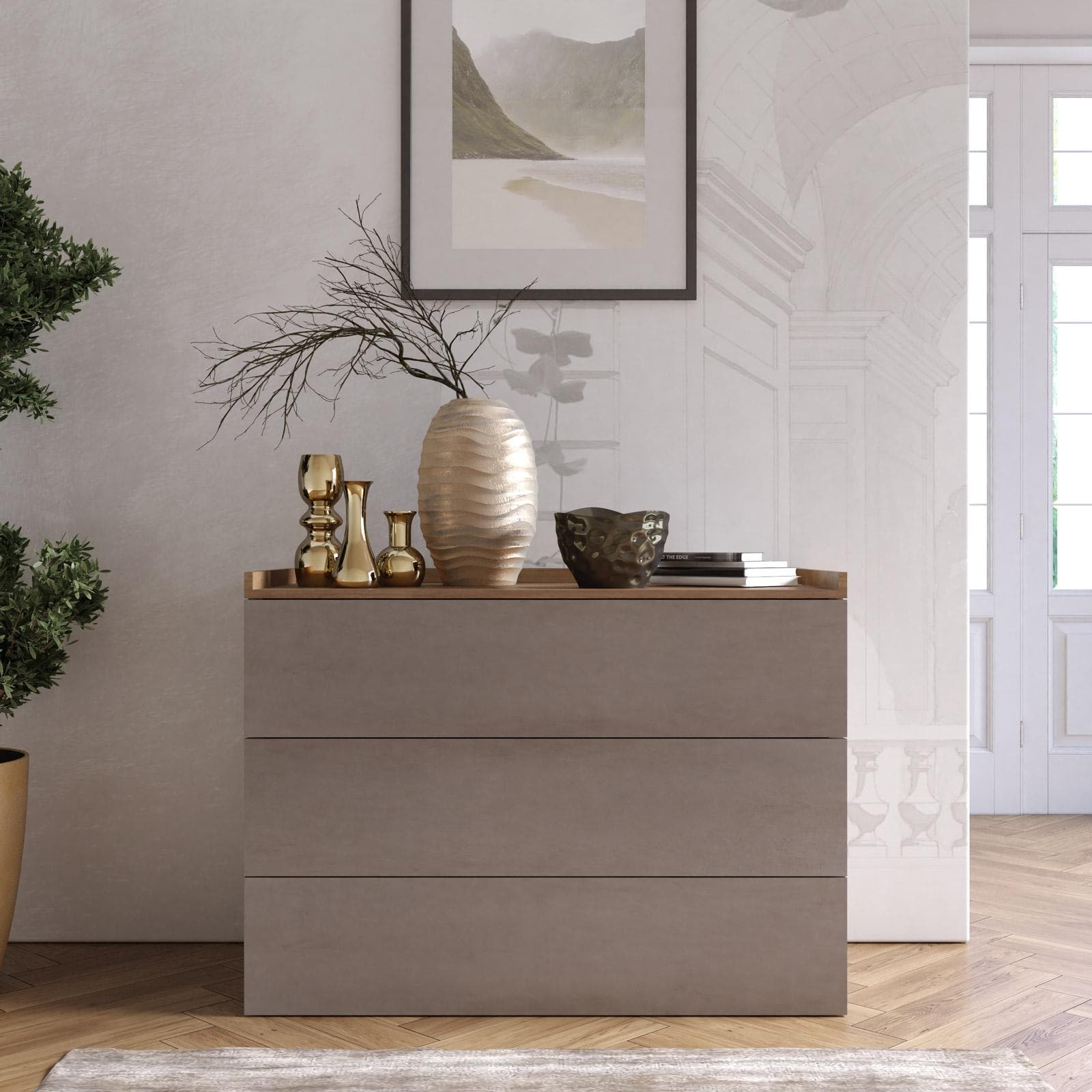 Cassettiera 113x84h cm con 3 cassetti soft close bronzo e mercure - Zyra