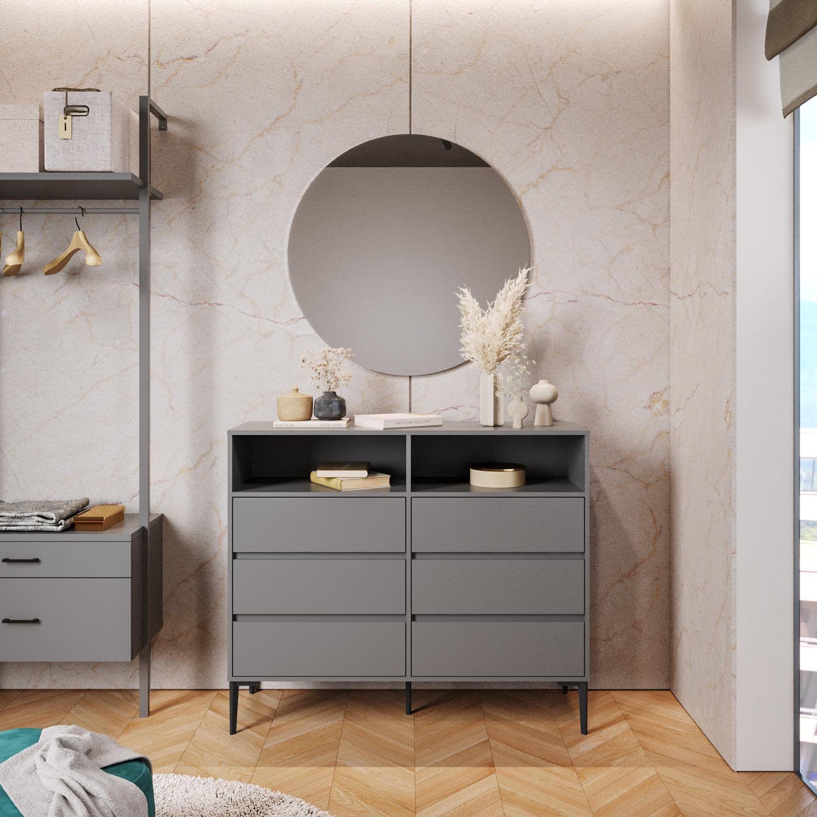 Cassettiera 120x100h cm con 6 cassetti soft close antracite e piedi nero opaco - Kreativo