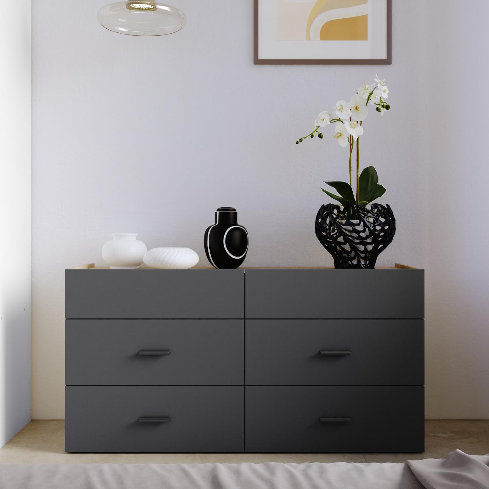 Cassettiera 120x62h cm con 6 cassetti antracite e rovere - Axel