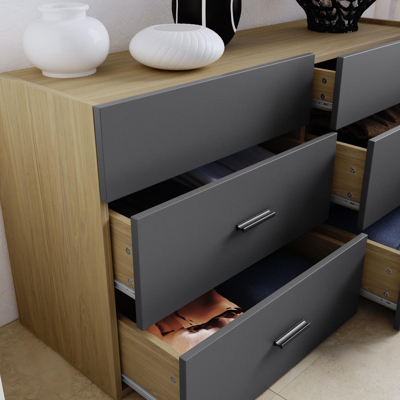 Cassettiera 120x62h cm con 6 cassetti antracite e rovere - Axel