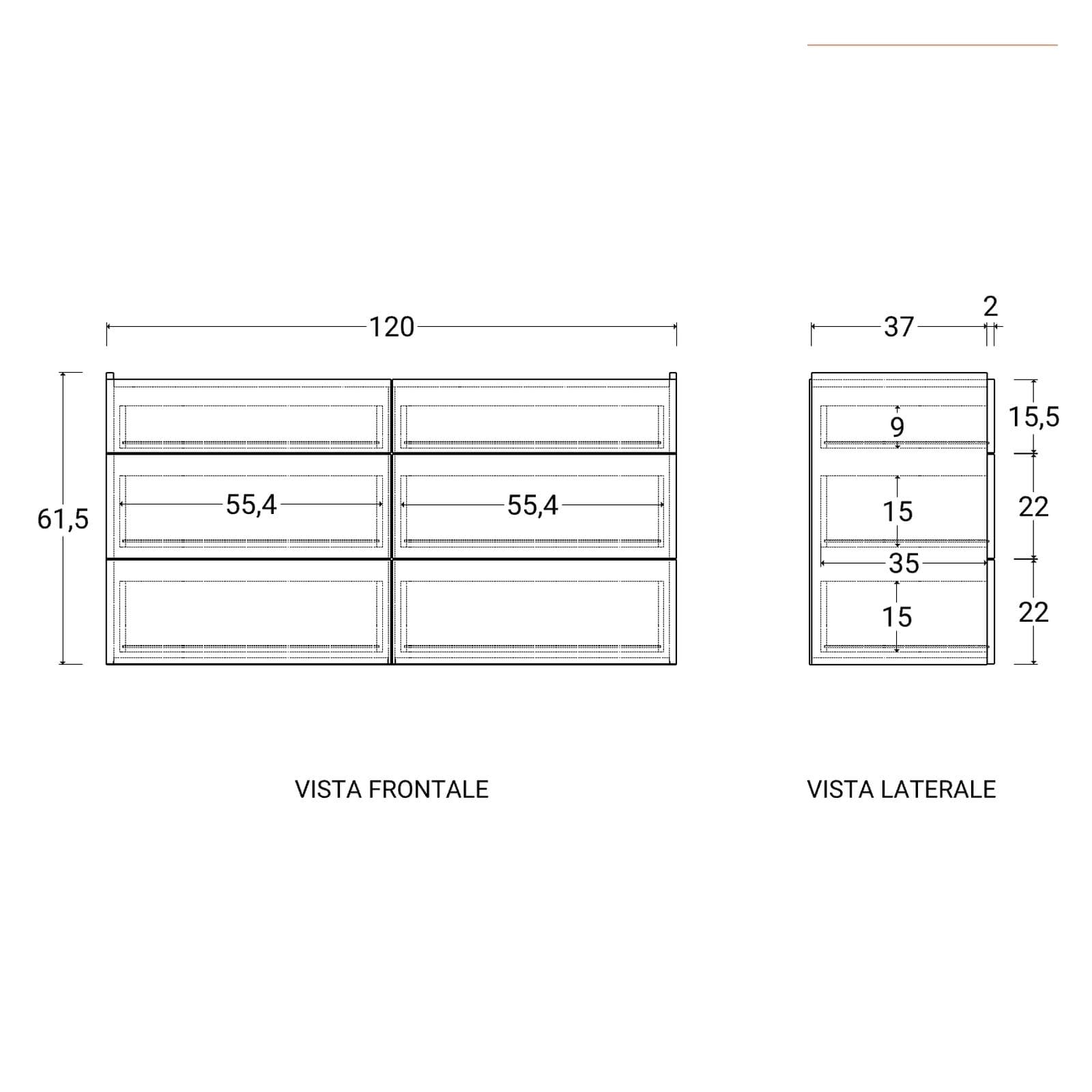 Cassettiera 120x62h cm con 6 cassetti antracite e rovere - Axel