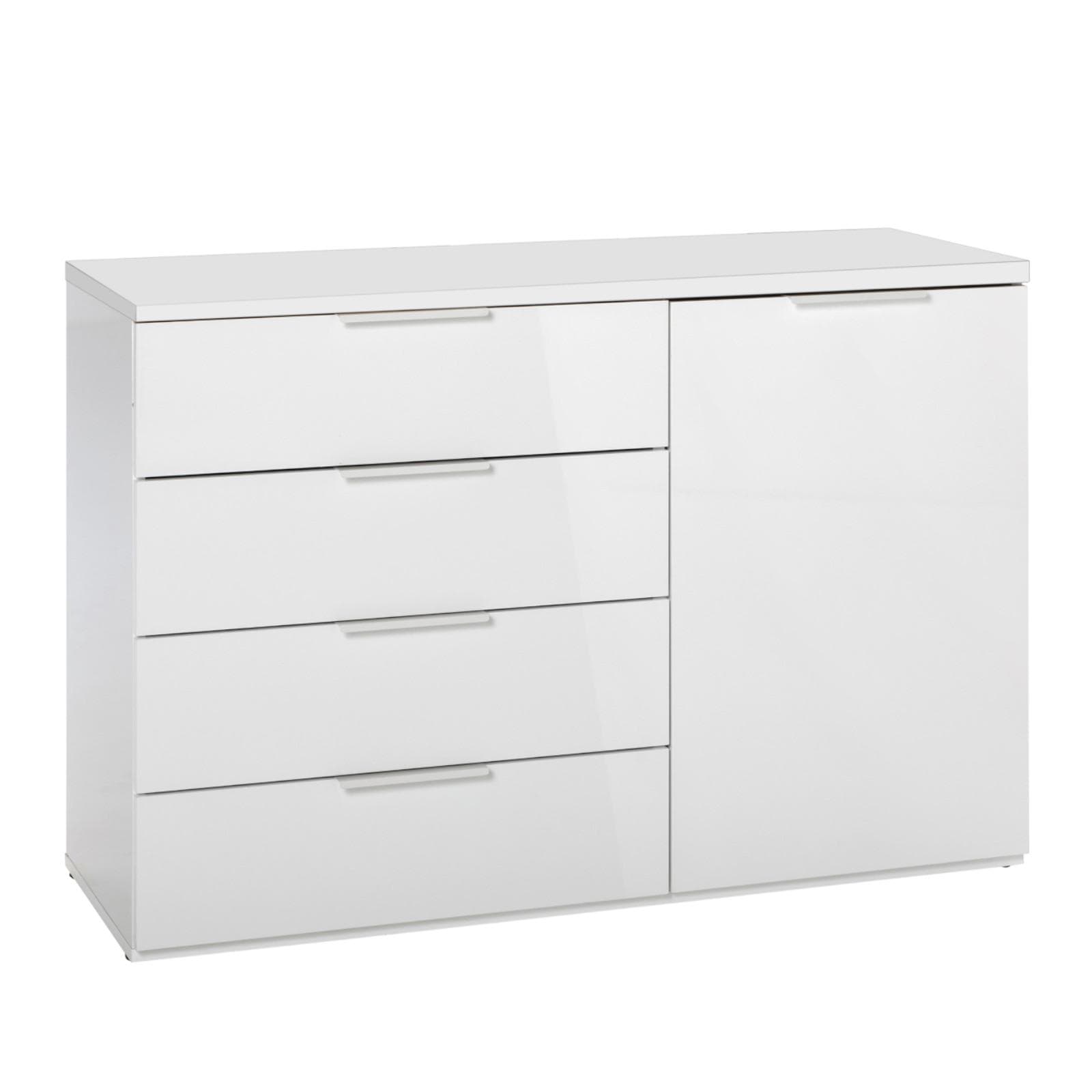 Cassettiera 120x83h cm con quattro cassetti e un'anta bianco lucido - Boras night