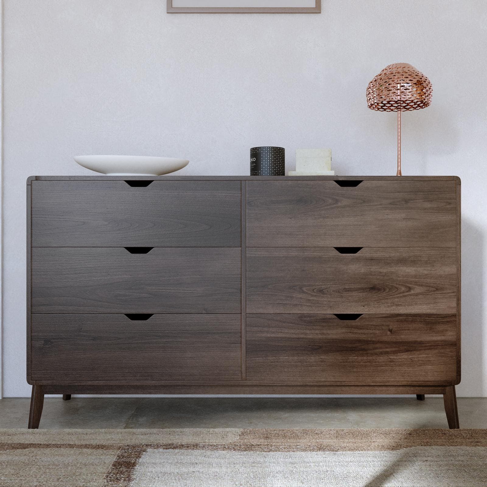 Cassettiera 140x82h cm in legno rovere kover con 6 cassetti - Ember