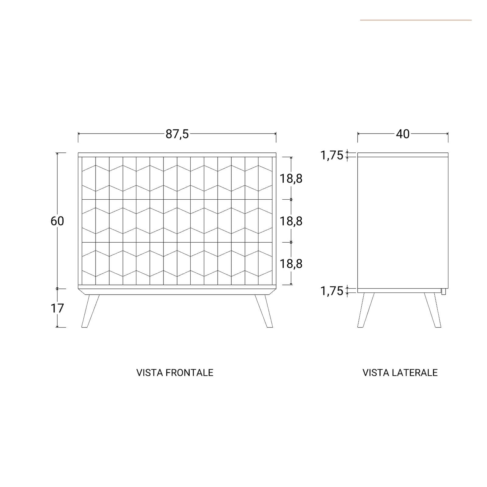 Cassettiera 88x77h cm in legno con 3 cassetti - Freia Sheesham